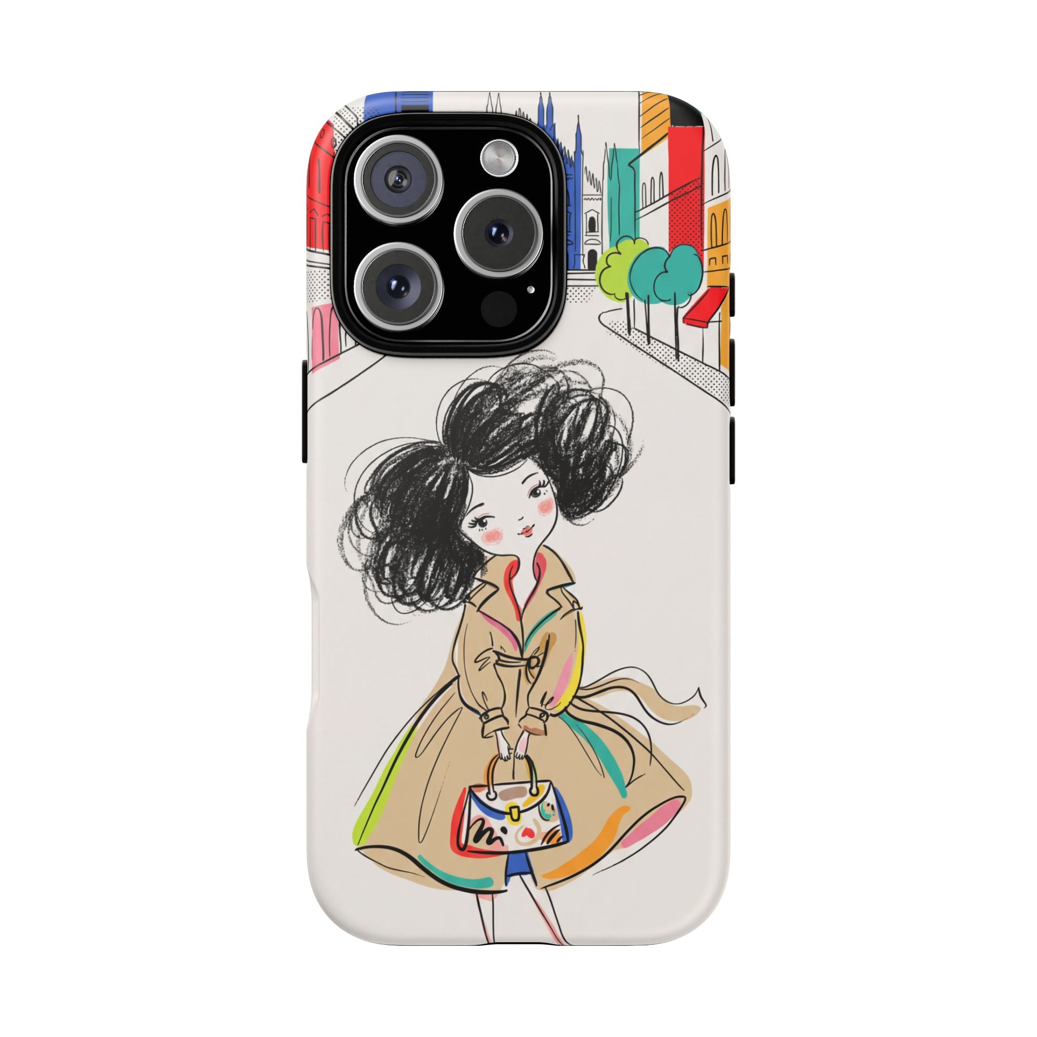Illustrated Trench Coat Fashion Chic City Girl iPhone Case