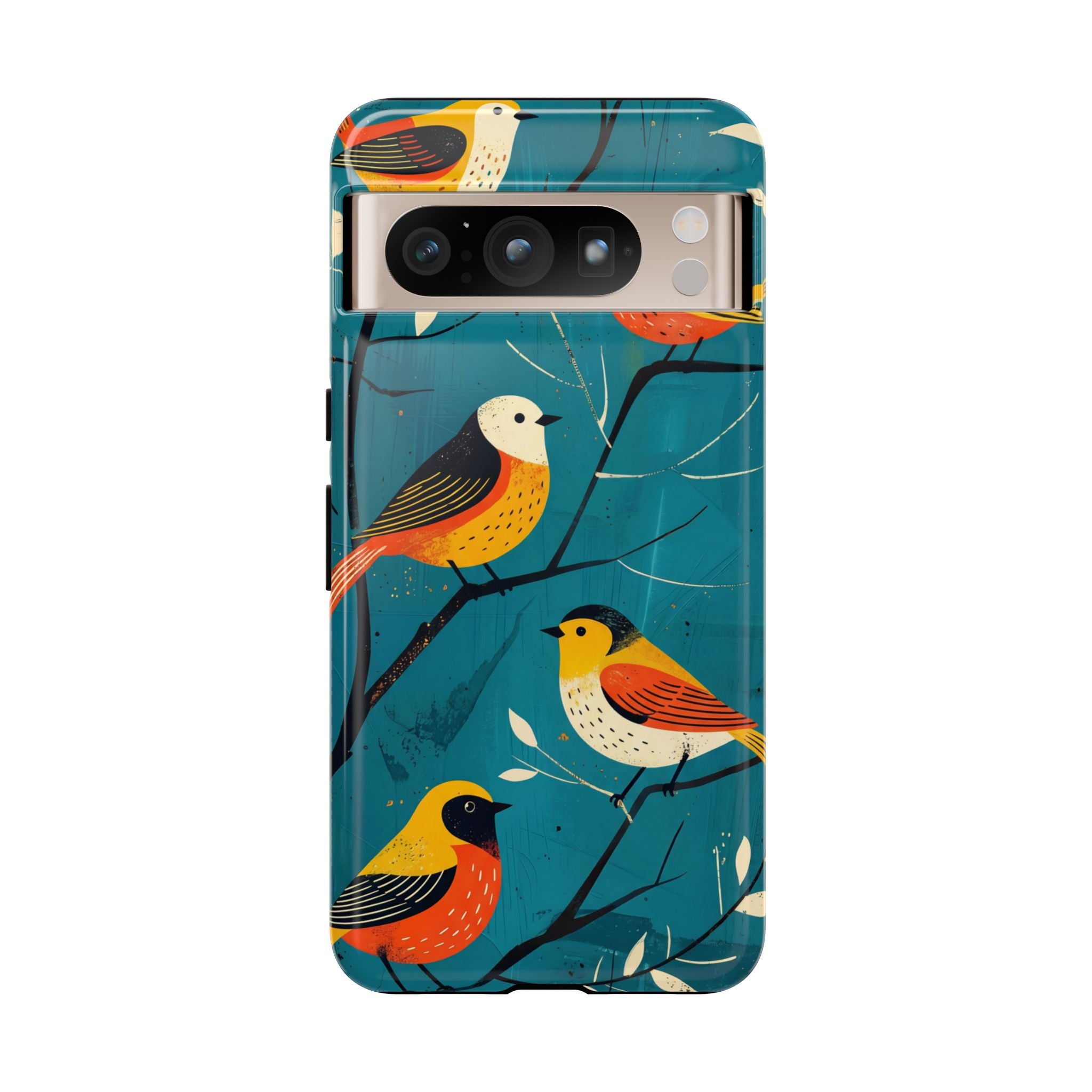 Bird Pattern Tough Google Pixel Phone Case | Colourful Songbirds on Teal Background