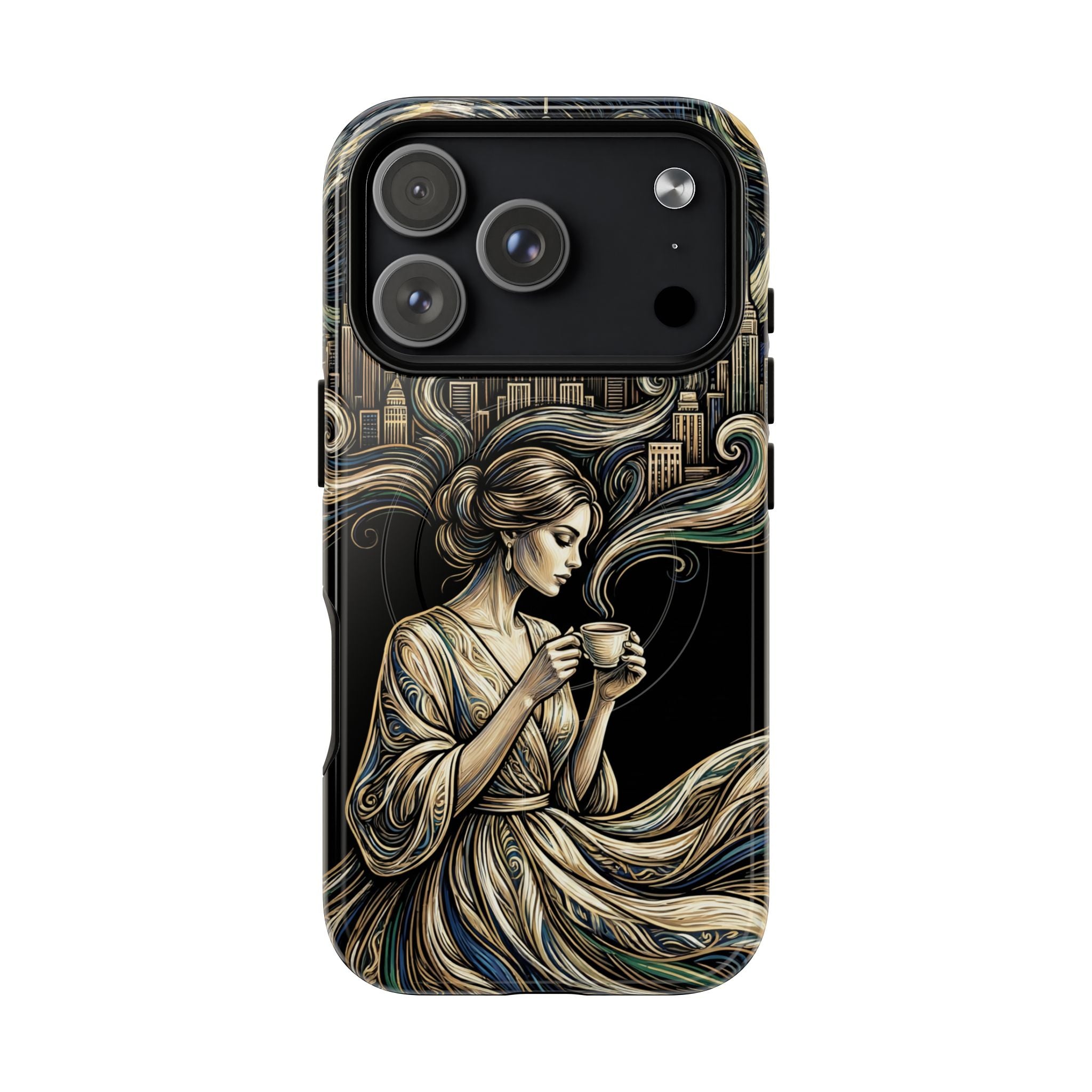 Vintage Cityscape Woman Tea Art MagSafe iPhone Case