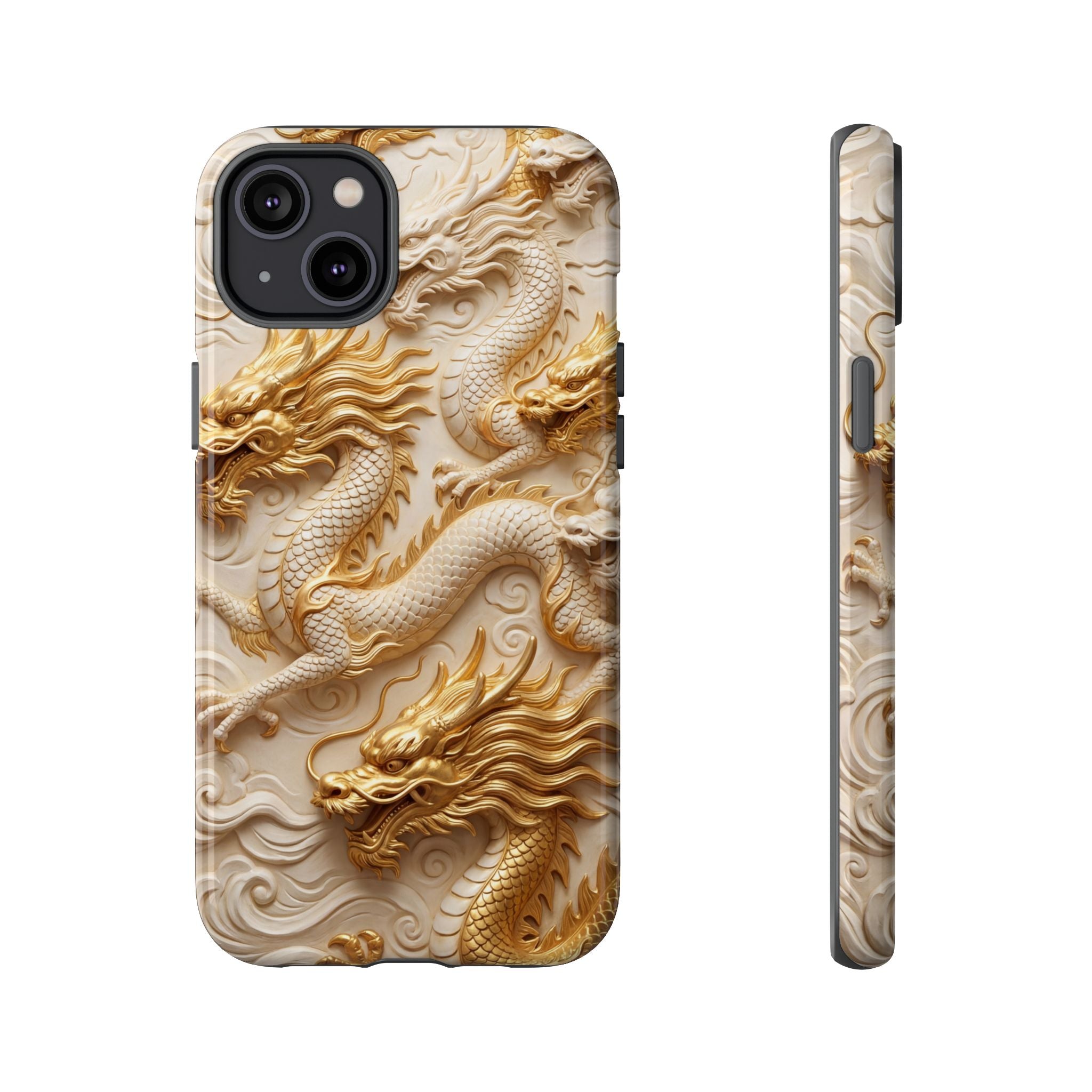 Dragon Relief iPhone Case — Gold Carved Dragon Protective Cover