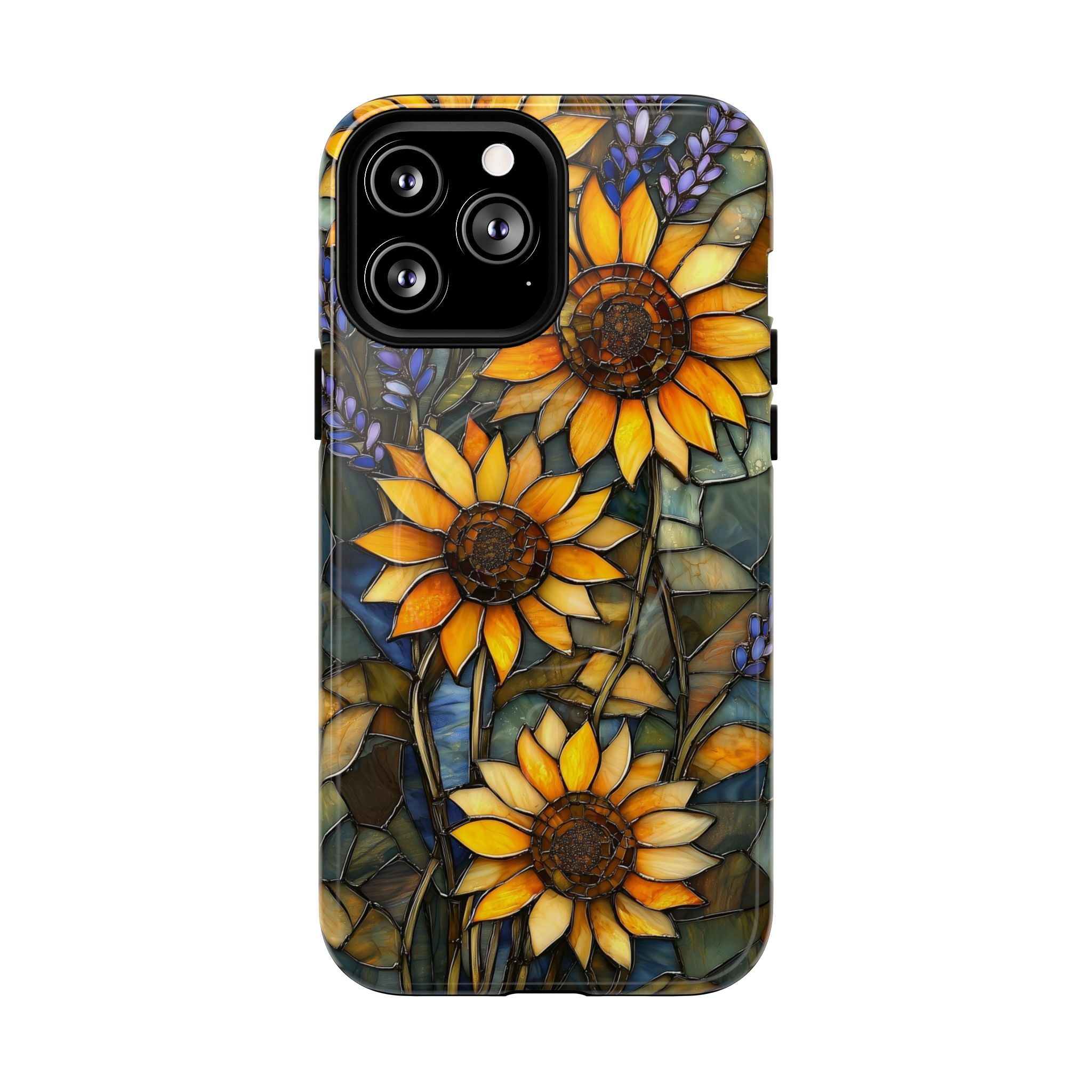 Custodia MagSafe resistente per iPhone con motivo a girasole in vetro colorato