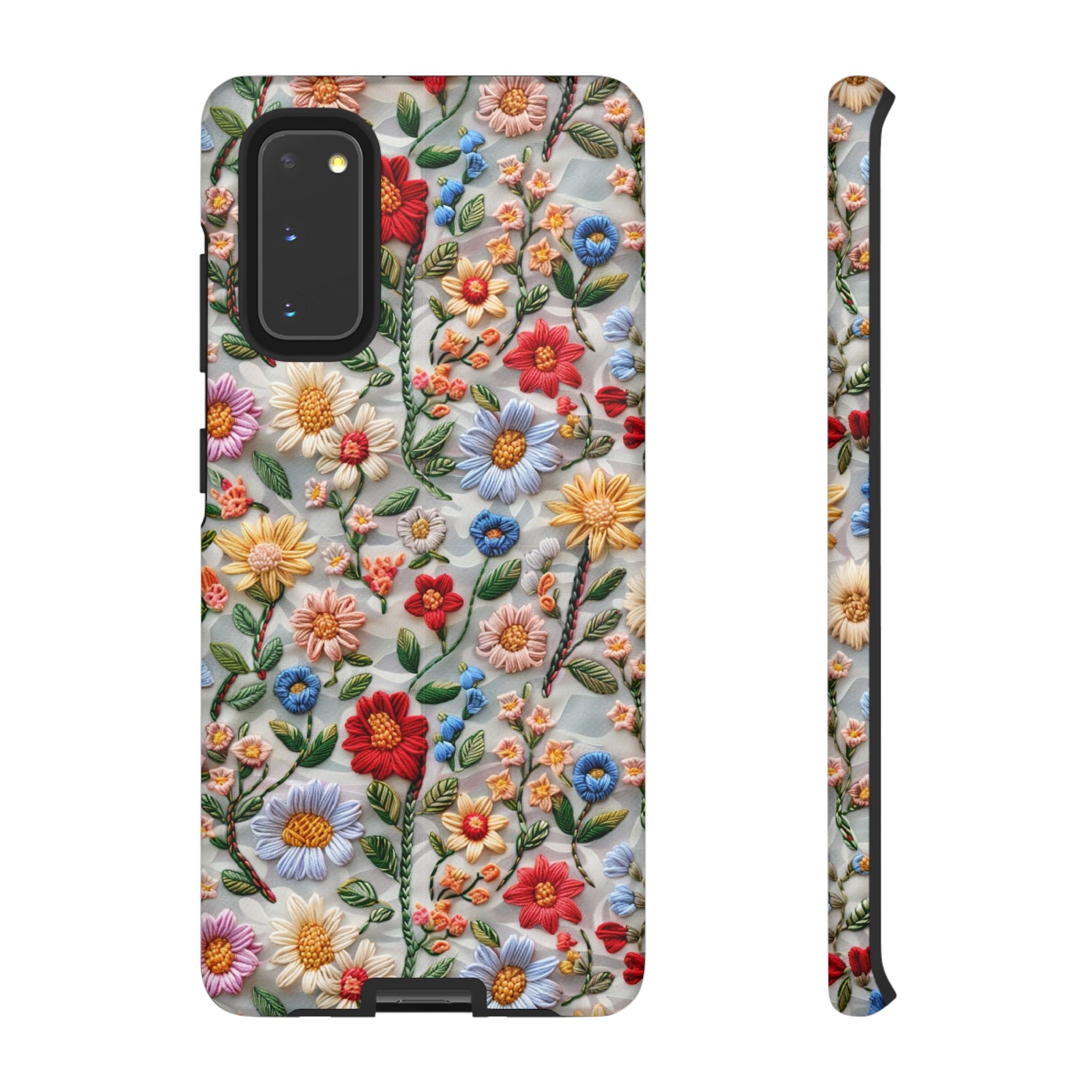 Floral Embroidered Pattern Tough Samsung Galaxy Case — Colourful Daisy & Wildflower Design