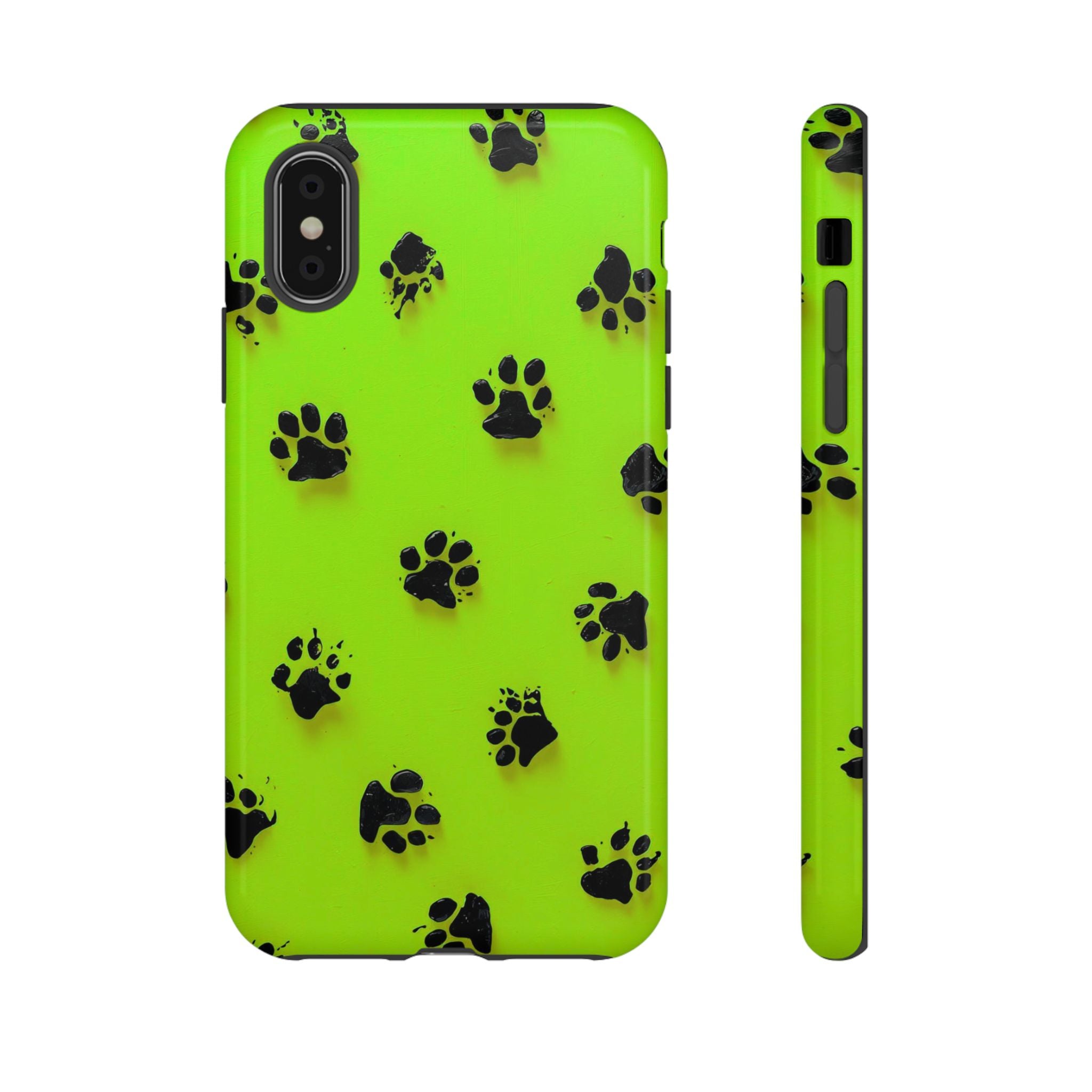 Neon Paw Print Tough Phone Case — Shockproof Pet Lover iPhone Cover