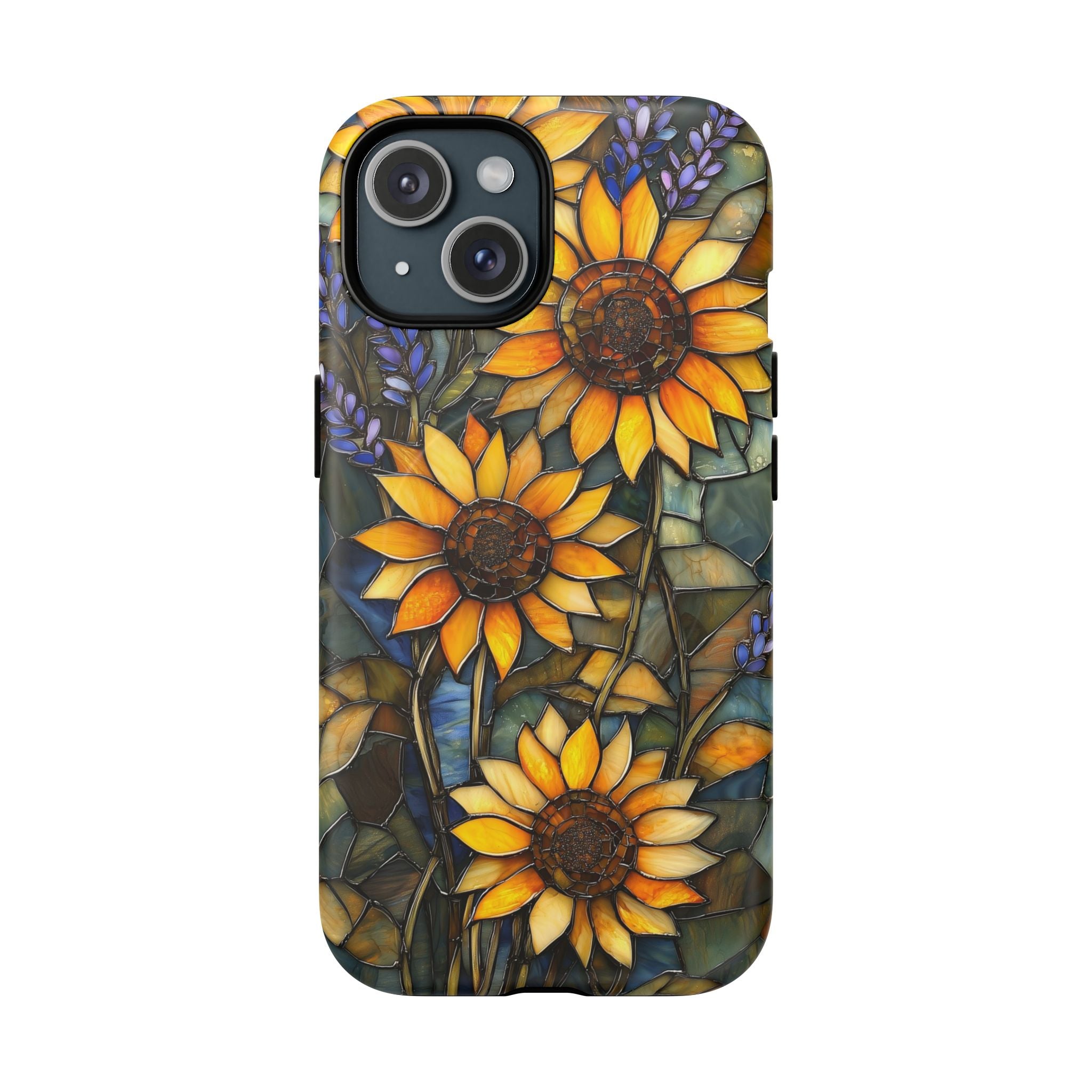 Custodia MagSafe resistente per iPhone con motivo a girasole in vetro colorato