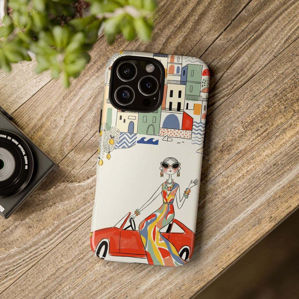 Elegante Cover Riviera per iPhone | Design Chic Donna Retrò in Decappottabile