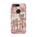 Artistic Cat Google Pixel Phone Case | Painter Kitty Illustration Tough Case