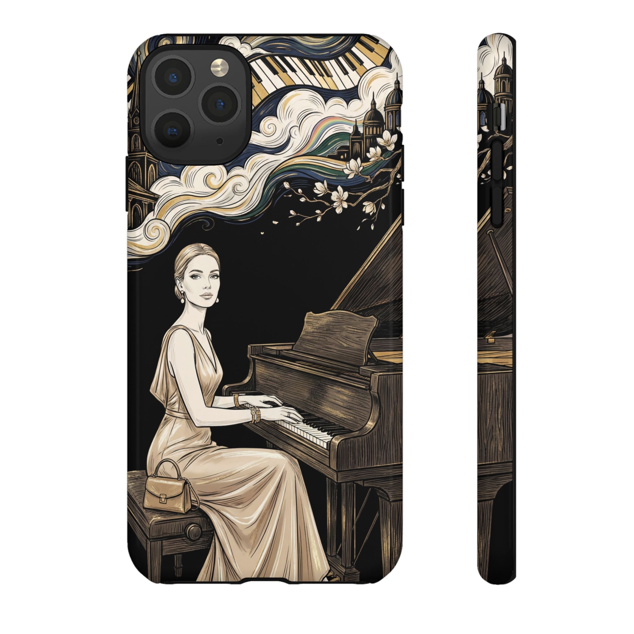 Elegant Piano Woman iPhone Case | Vintage Art Deco Music Design