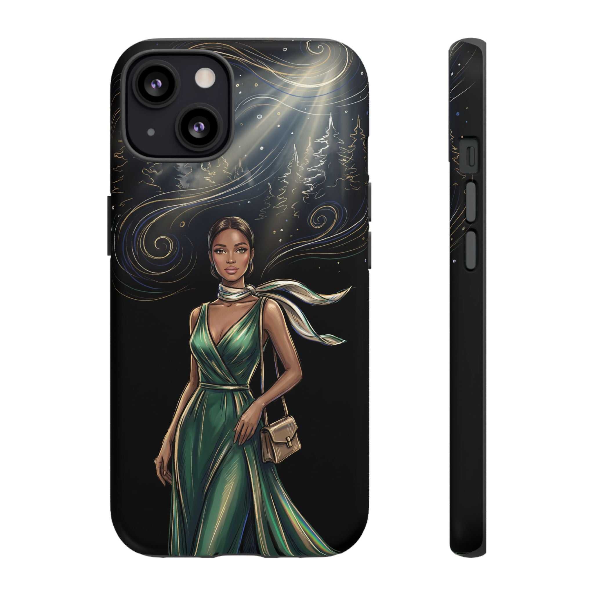 Elegant Woman in Green Dress Art Protective Tough iPhone Case