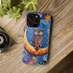 Owl on Crescent Moon iPhone Case — Colourful Whimsical Night Sky Design