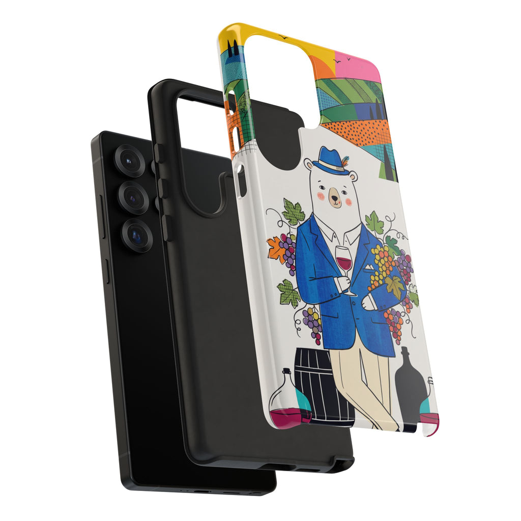 Dapper Polar Bear Wine Lover Illustrated Protective Samsung Galaxy Phone Case