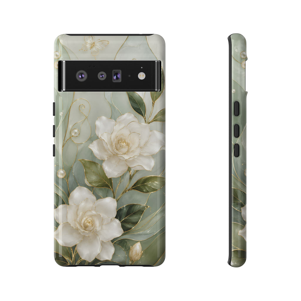 White Floral  Google Pixel Phone Case | Sage Green Botanical Phone Case