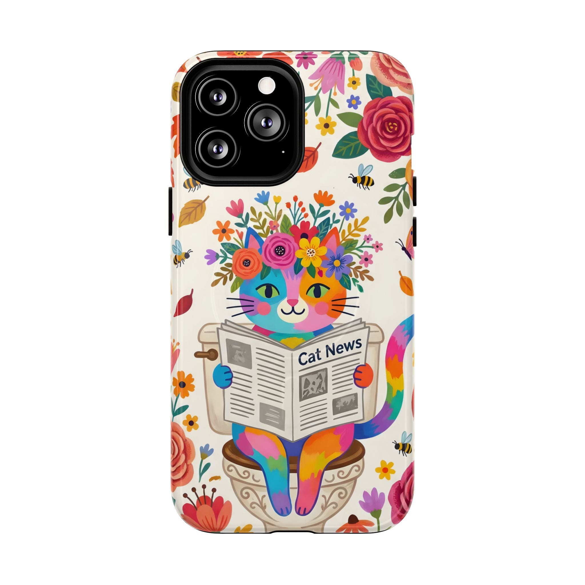 Floral Rainbow Cat MagSafe iPhone Case | Cat News Design