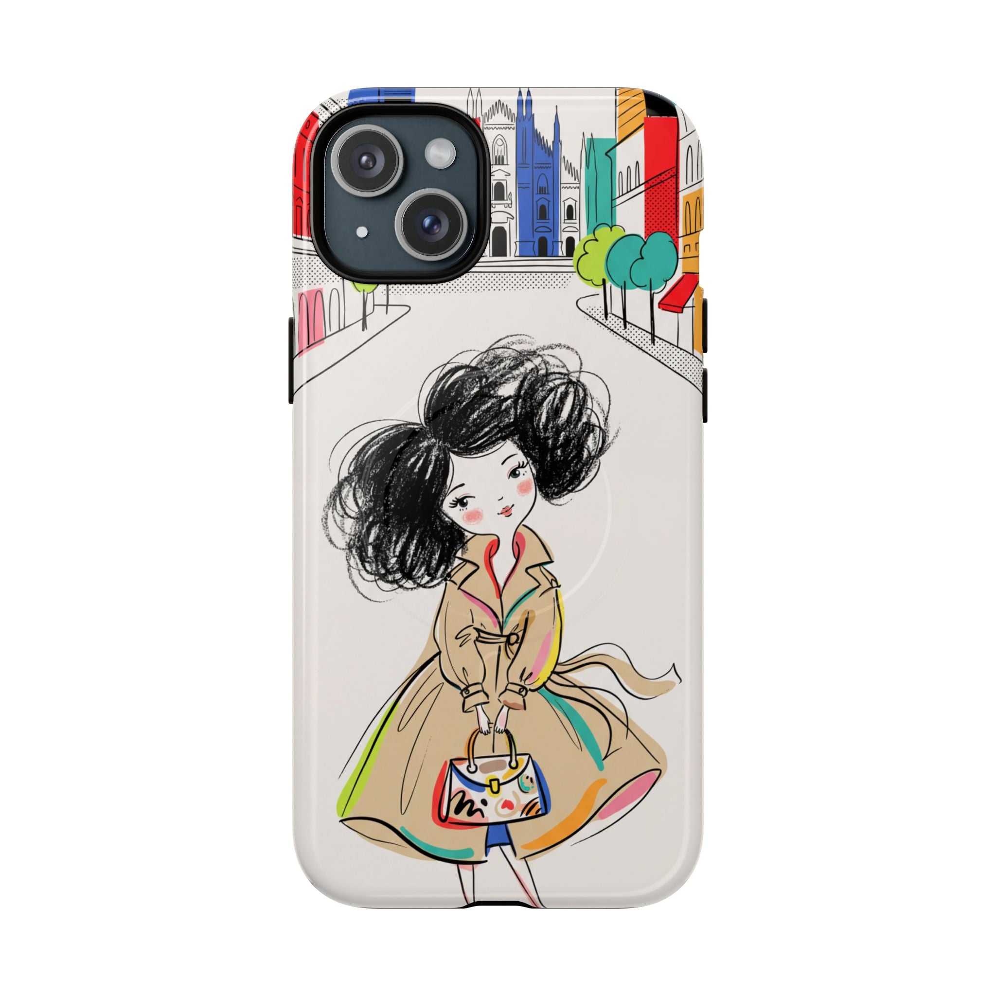 Illustrated Trench Coat Fashion Chic City Girl MagSafe iPhone Case