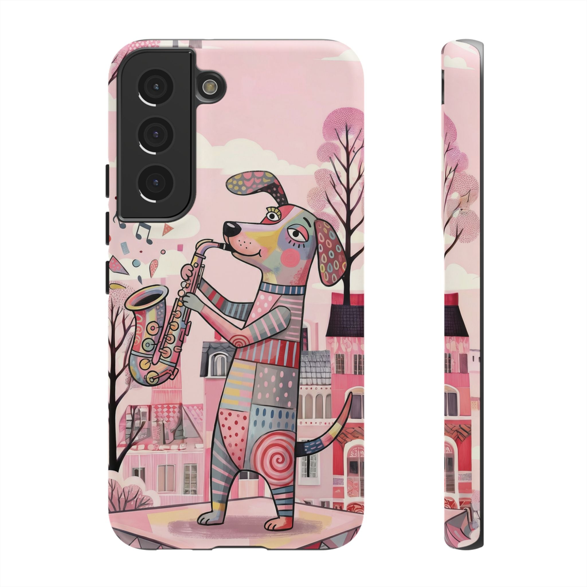Saxophone Dog Samsung Galaxy Phone Case | Cute Pink Musical Art Protective Case