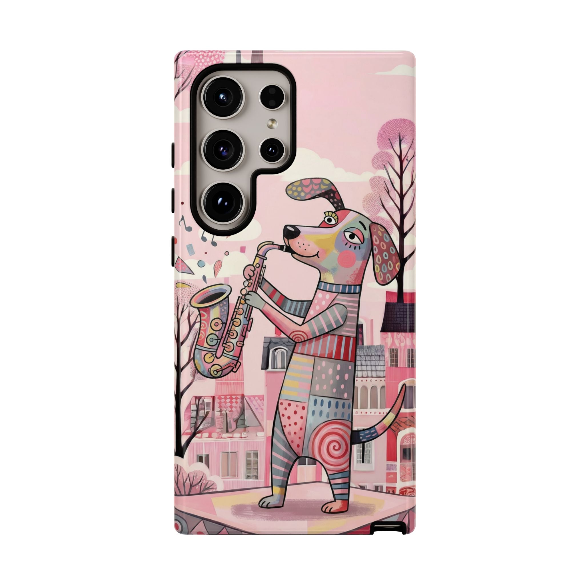 Saxophone Dog Samsung Galaxy Phone Case | Cute Pink Musical Art Protective Case