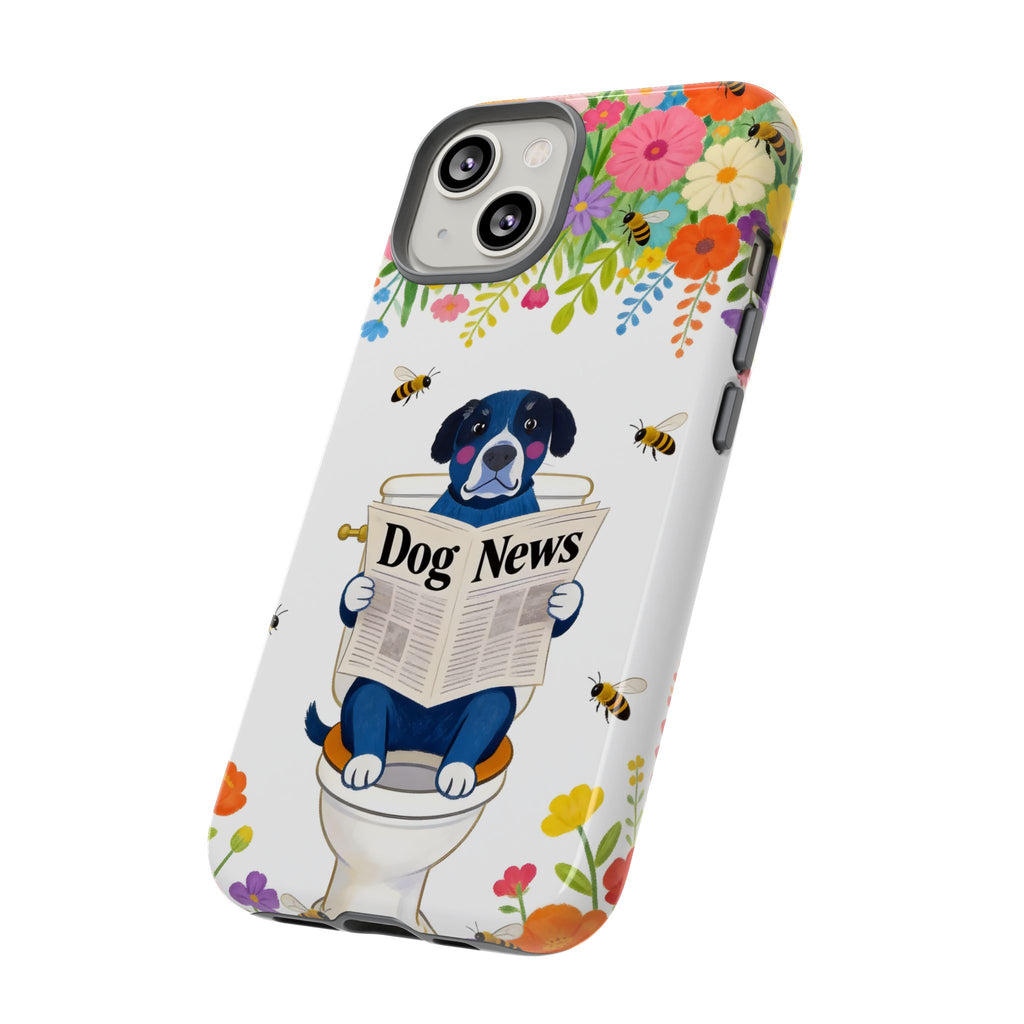 Dog News Floral iPhone Case | Cute Dog on Toilet Pattern, Spring Floral iPhone Cover