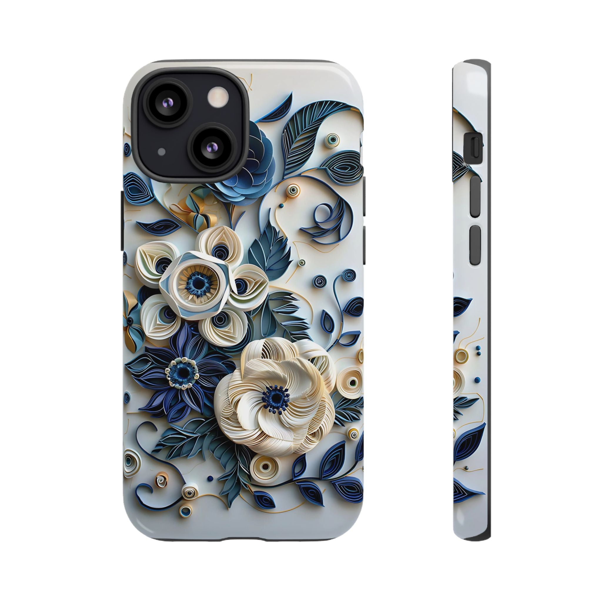 Floral Quilled Art iPhone Case — Blue & Cream Decorative Protection
