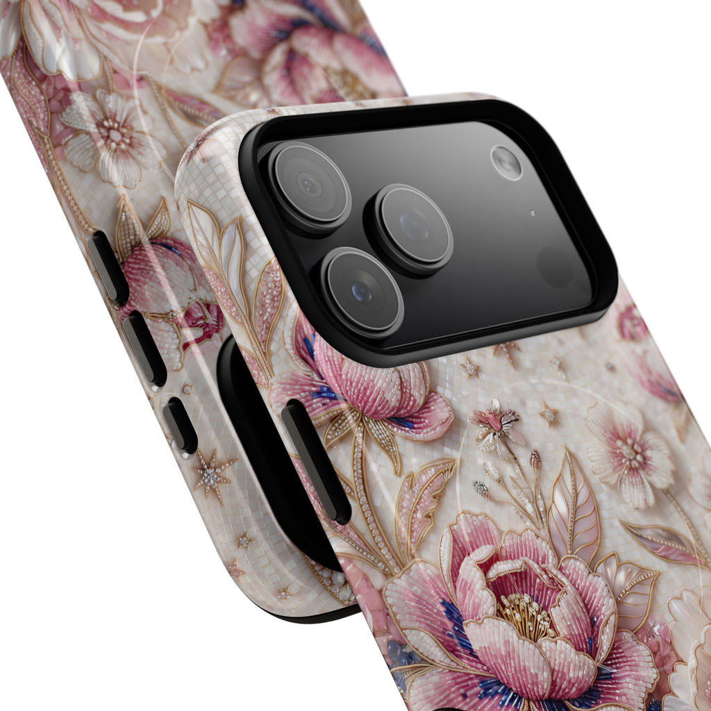Cover iPhone MagSafe "Floral Moon Tough" | Guscio Protettivo Peonia Rosa Vintage