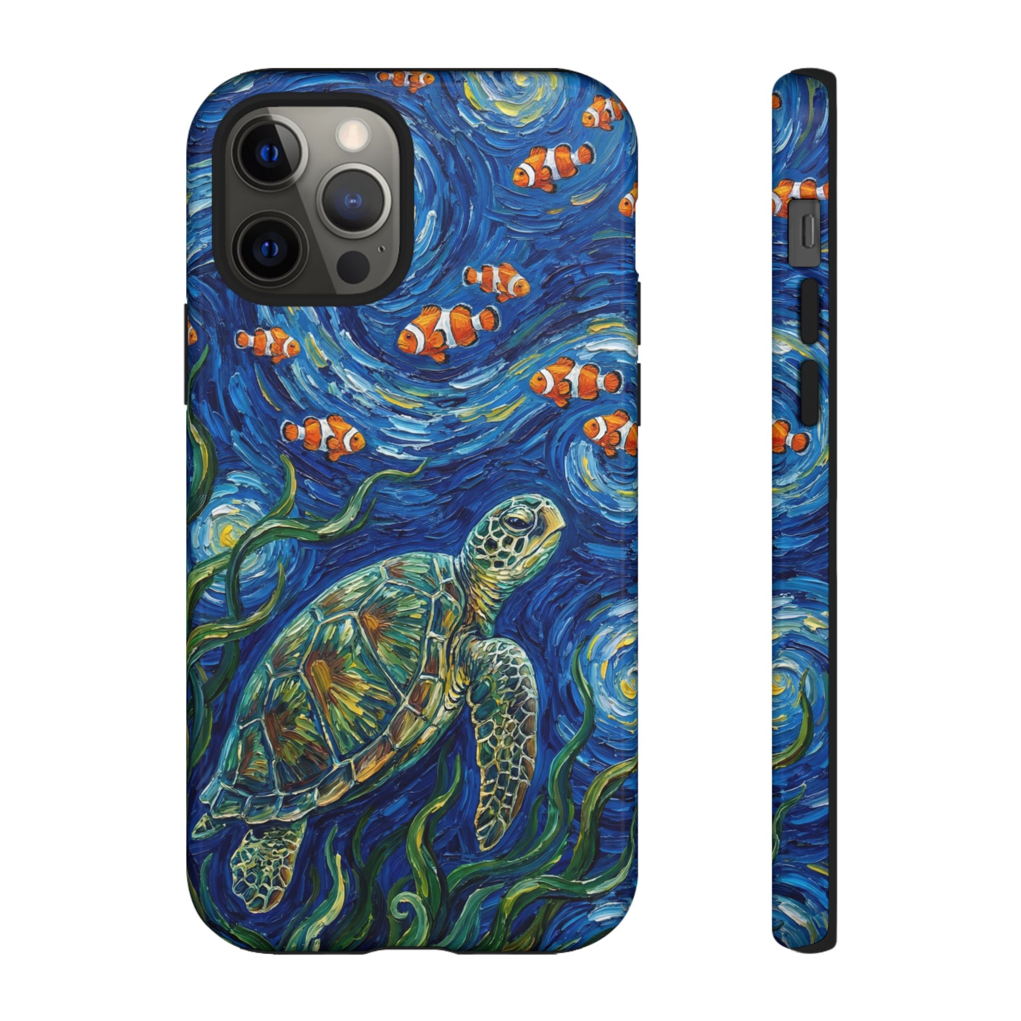 Sea Turtle & Clownfish Tough iPhone Case | Van Gogh Style Ocean Art