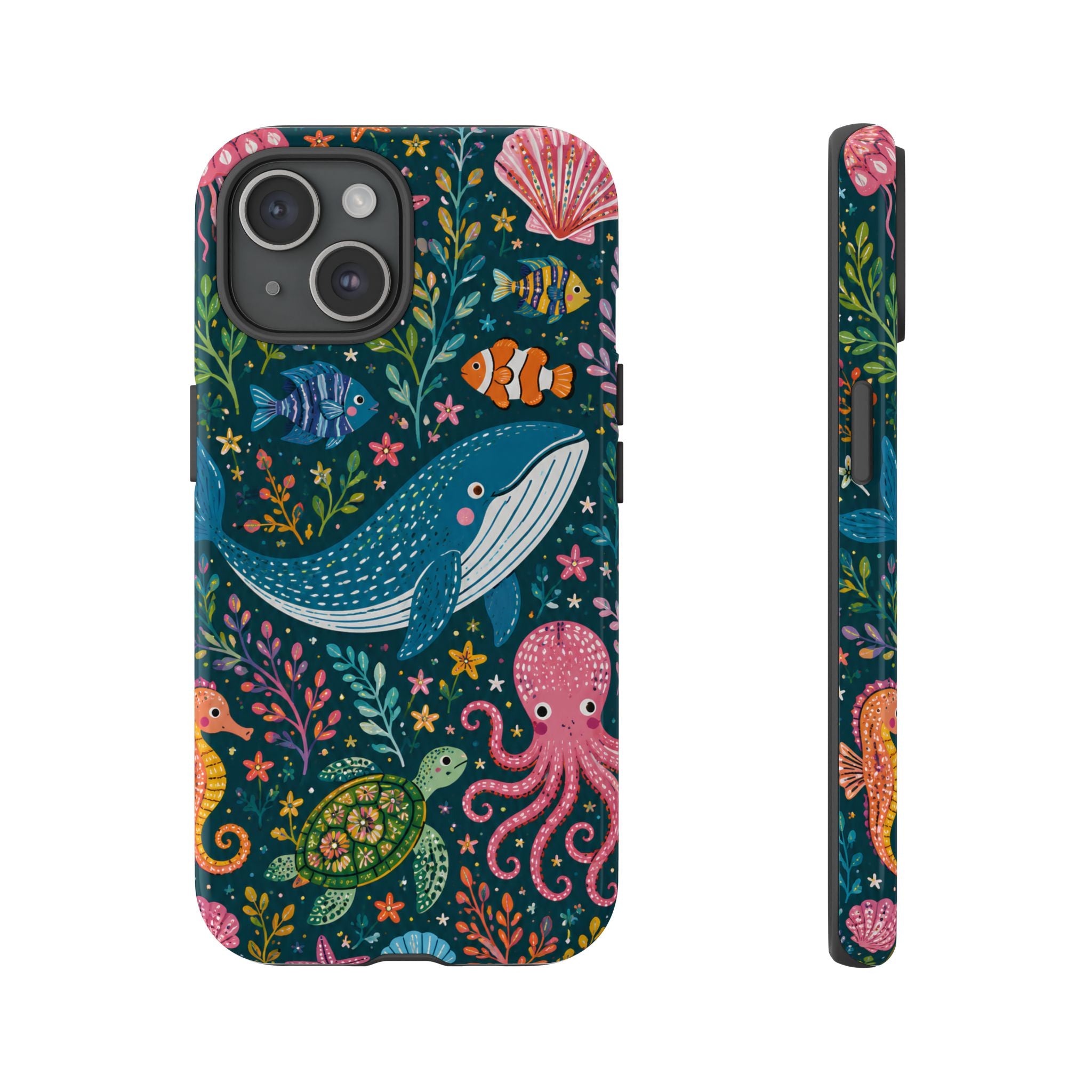 Ocean Creatures Tough iPhone Case | Whale, Octopus & Turtle Underwater Pattern