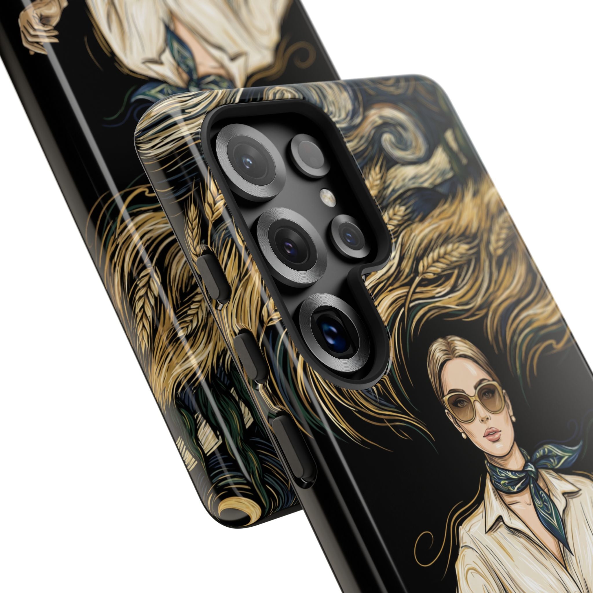 Vintage Elegance Samsung Galaxy Phone Case | Retro Woman with Flowing Golden Hair