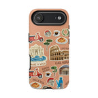 Rome Italy Travel Tough iPhone Case | Terracotta Scrapbook Sticker Cover