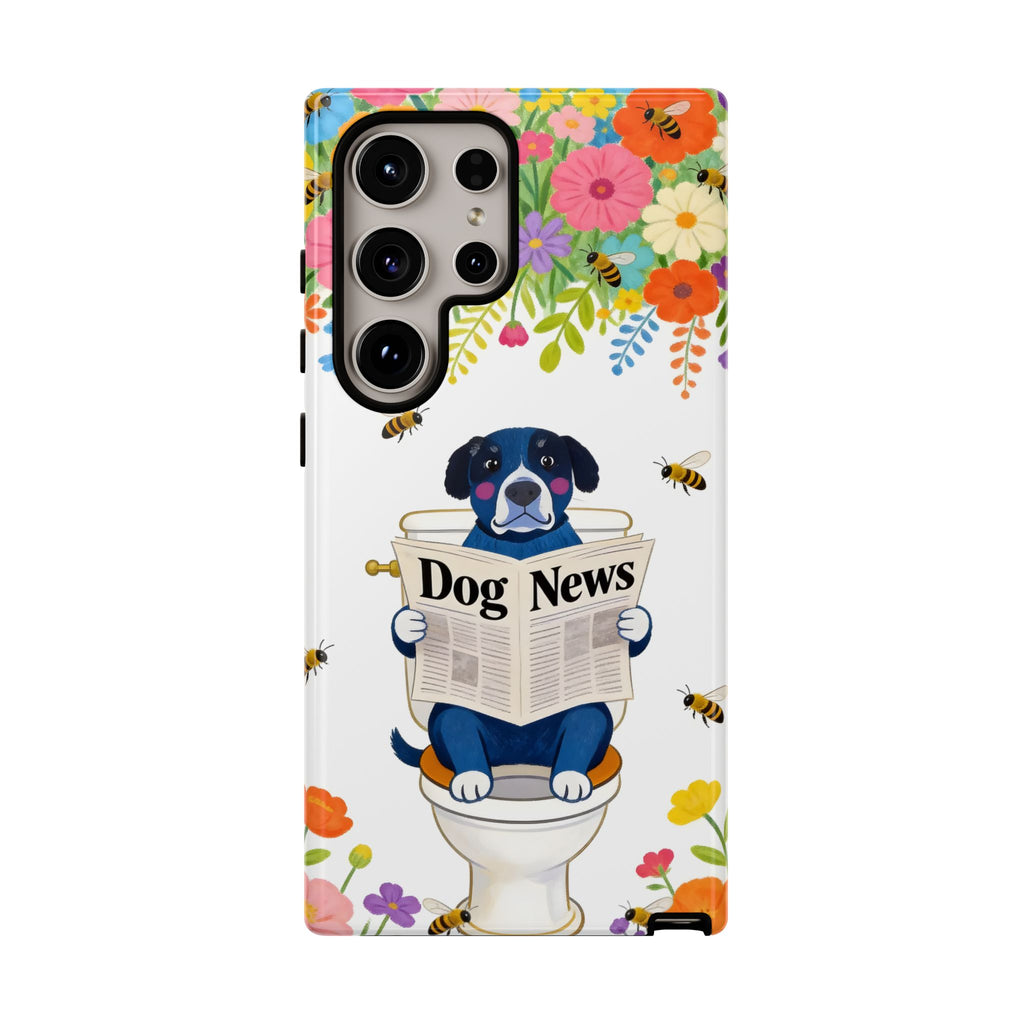 Dog News Floral Samsung Galaxy Phone Case | Cute Dog on Toilet Pattern, Spring Floral
