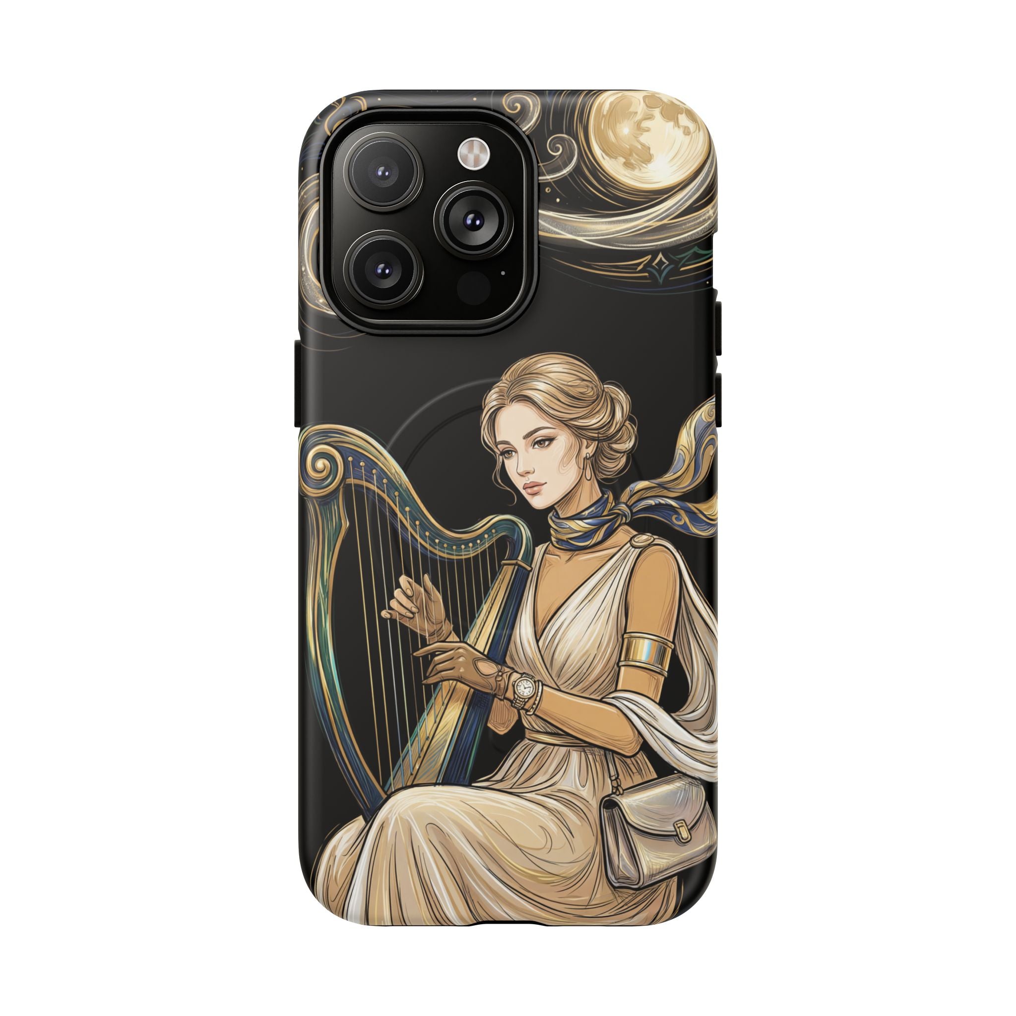 Moonlit Harp MagSafe iPhone Case | Vintage Goddess Musician Art