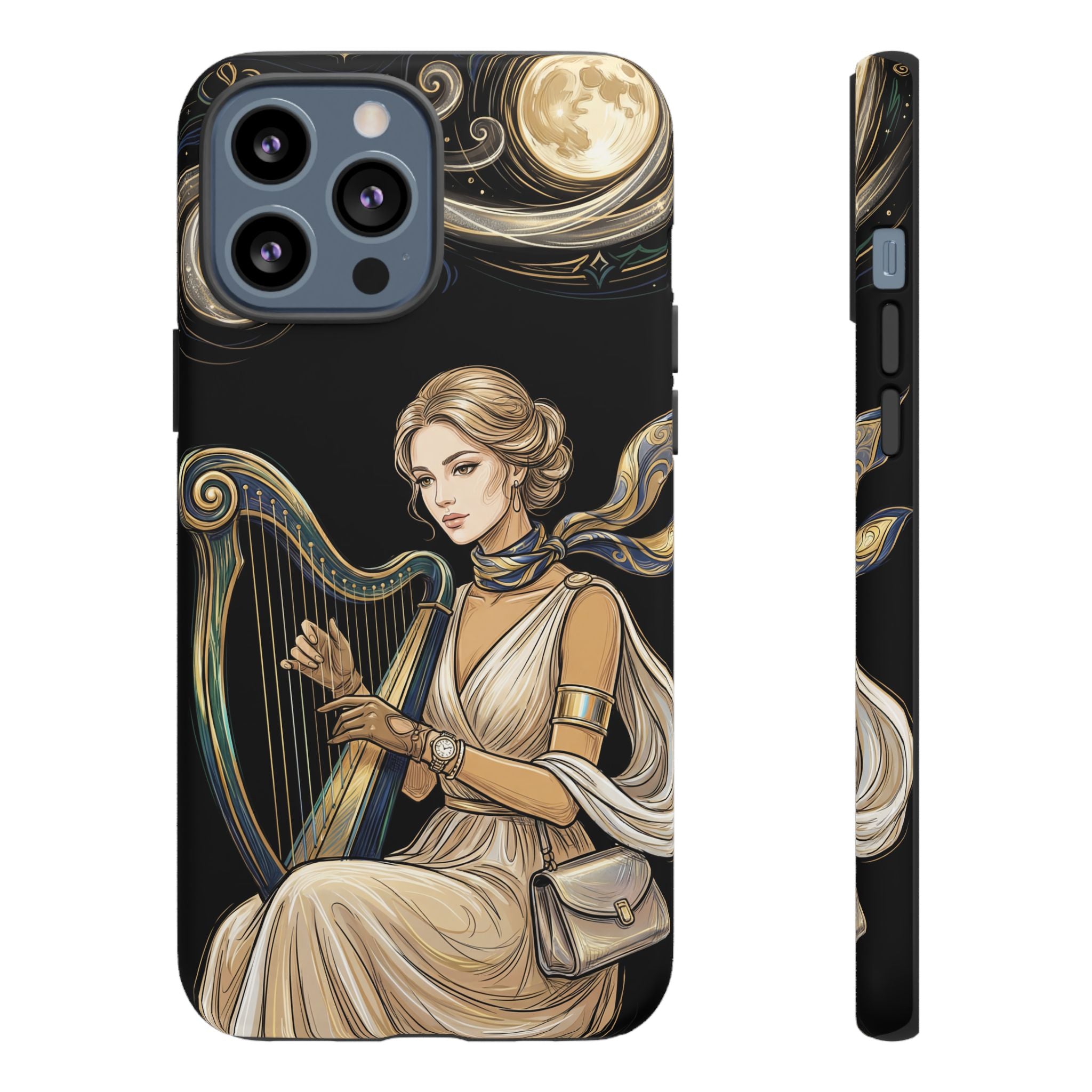 Moonlit Harp iPhone Case | Vintage Goddess Musician Art