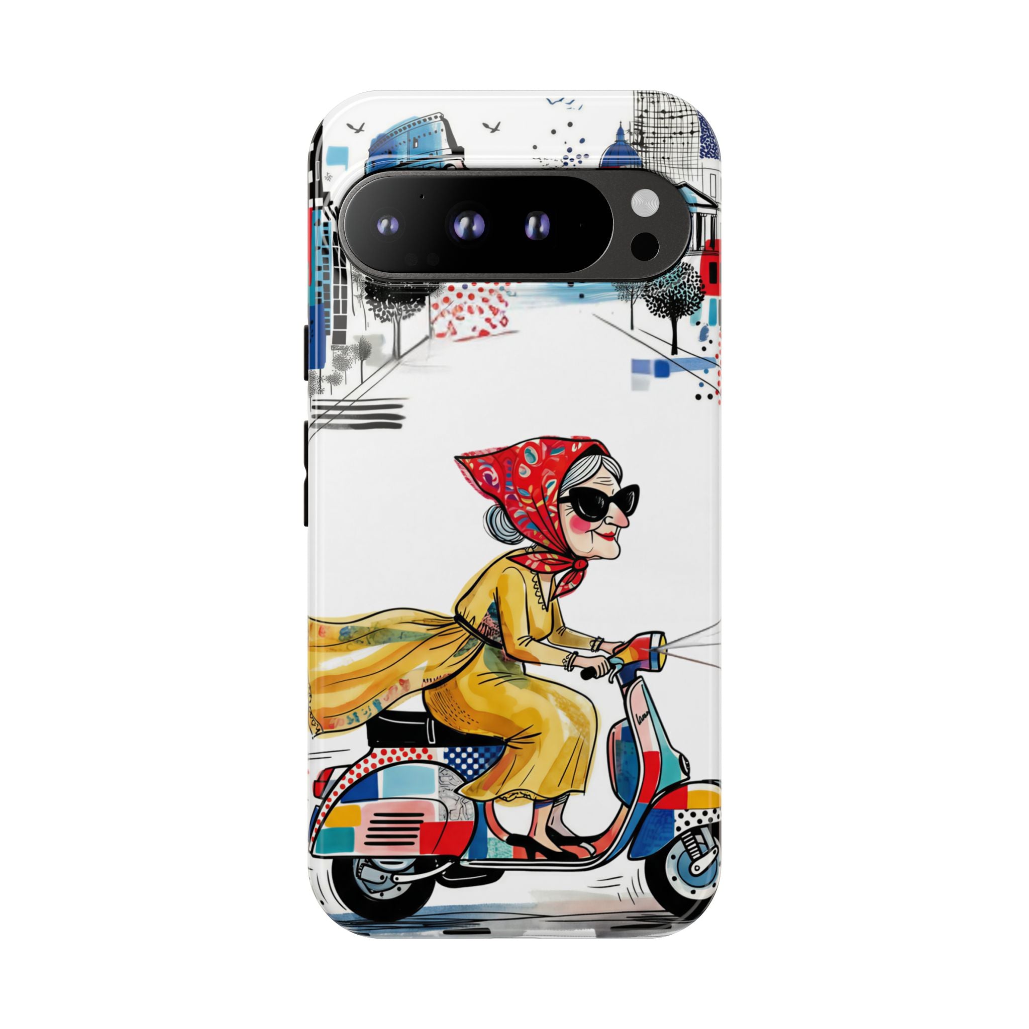 Vintage Vespa Granny Google Pixel Phone Case | Retro Scooter Travel iPhone Cover