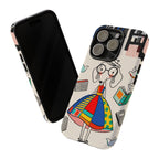 Cute Dachshund Dog Illustration iPhone Case | Colorful Whimsical Book & Bird Design
