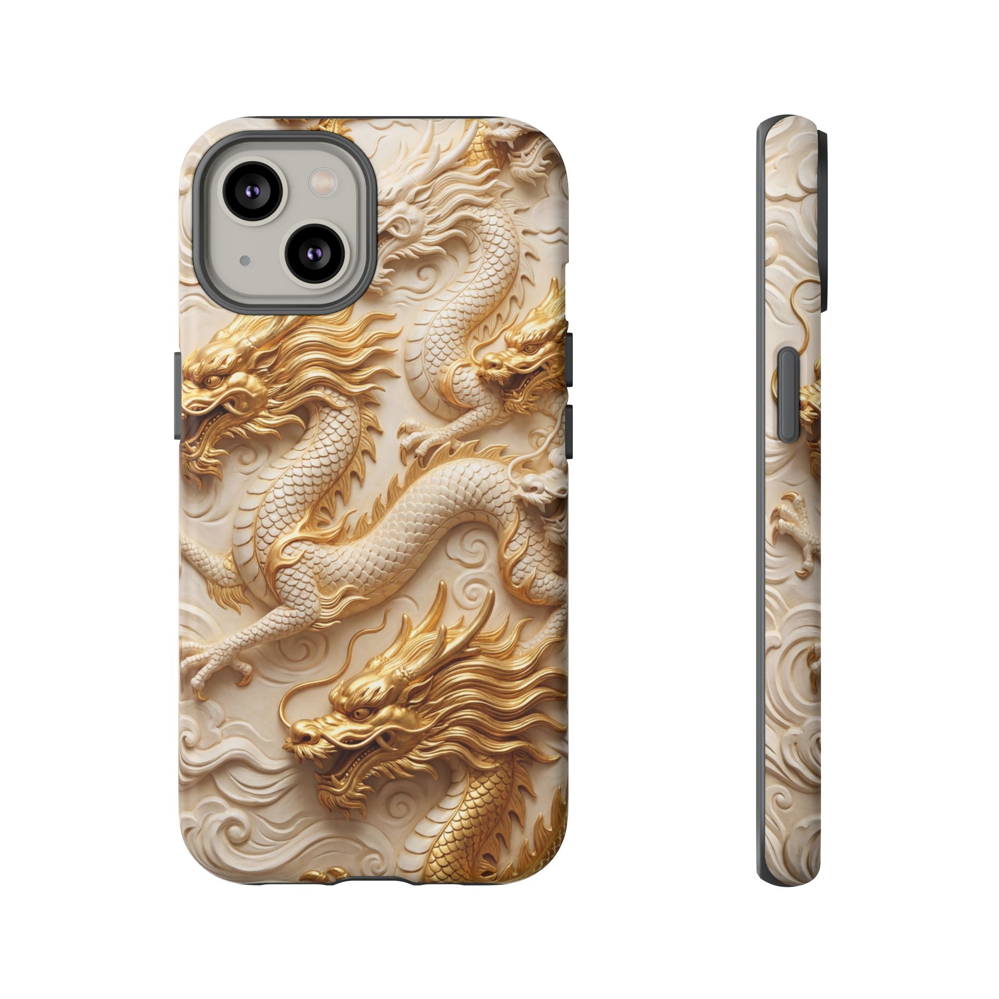 Dragon Relief iPhone Case — Gold Carved Dragon Protective Cover