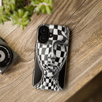 Checkerboard Face Tough Google Pixel Case — Black & White Surreal Art Protective Cover