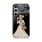 Vintage Starry Night Fashion Samsung Galaxy Phone Case | Elegant Lady in White Dress