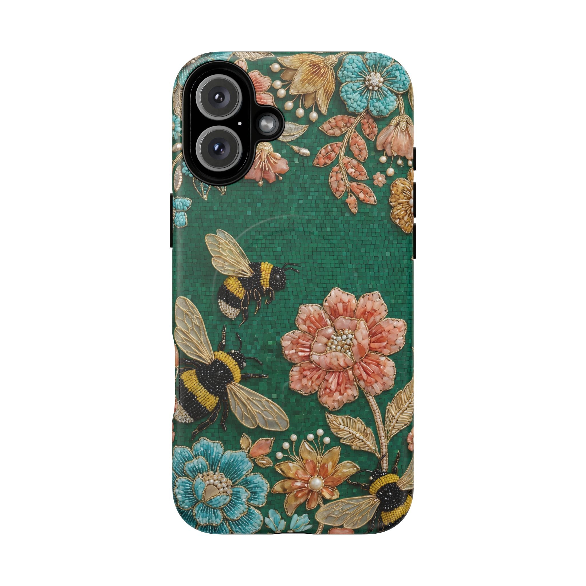 Floral Bumblebee Tough MagSafe iPhone Case | Protective Botanical Phone Cover