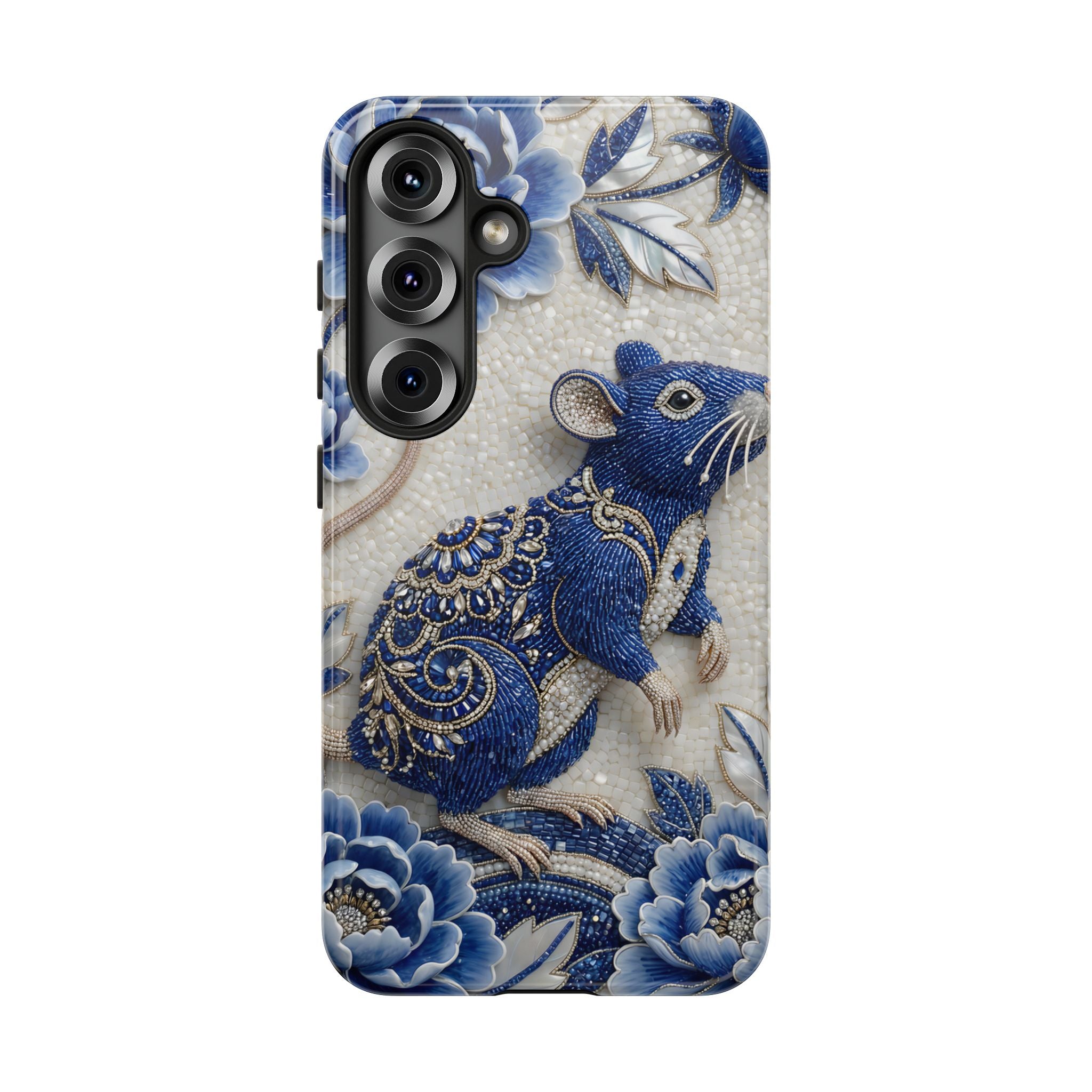 Asian Zodiac Rat Samsung Galaxy Phone Case | Blue & White Porcelain Art Slim Protective iPhone Case | Year of the Rat Gift