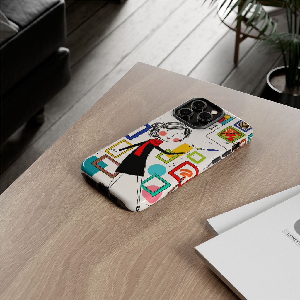 Cover per iPhone con illustrazione di galleria d'arte | Design con donna e cornici carine