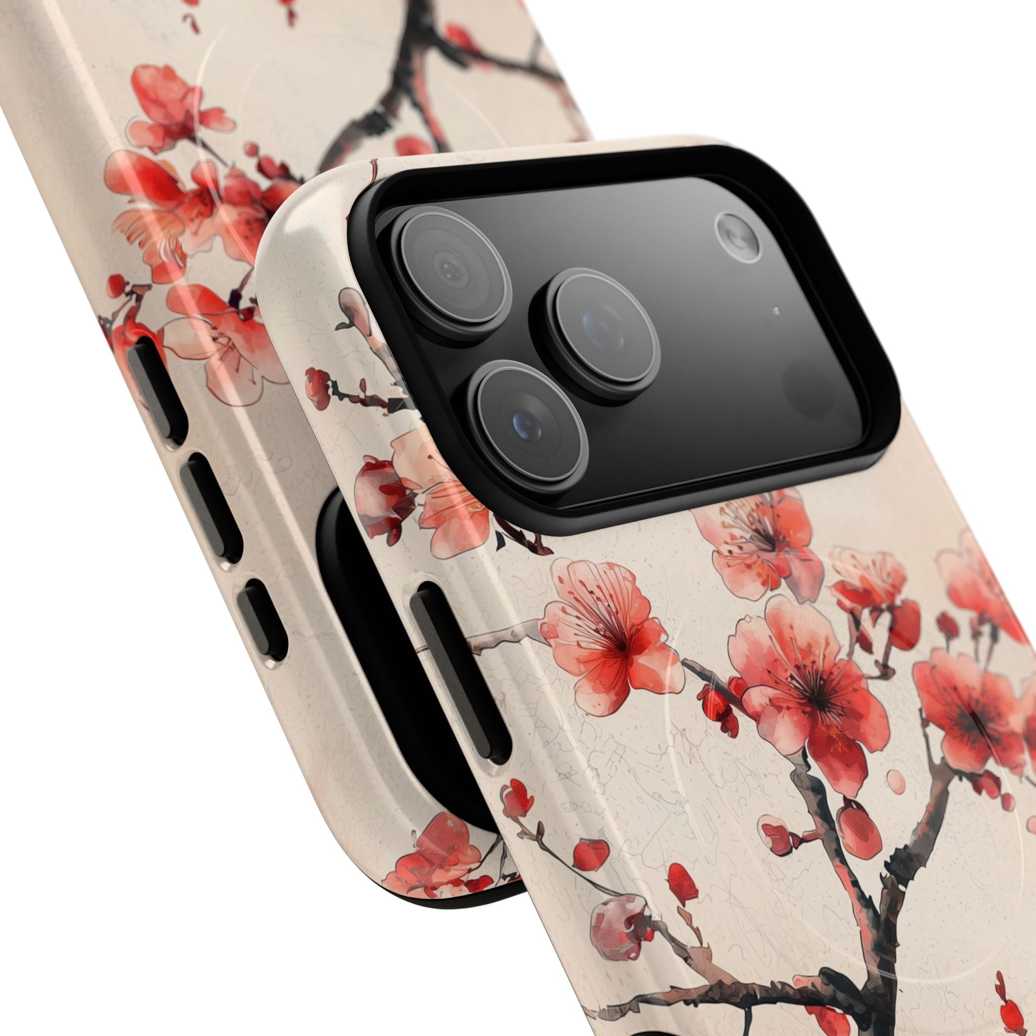 Cover MagSafe per iPhone con fiori di ciliegio | Motivo ramo floreale rosa