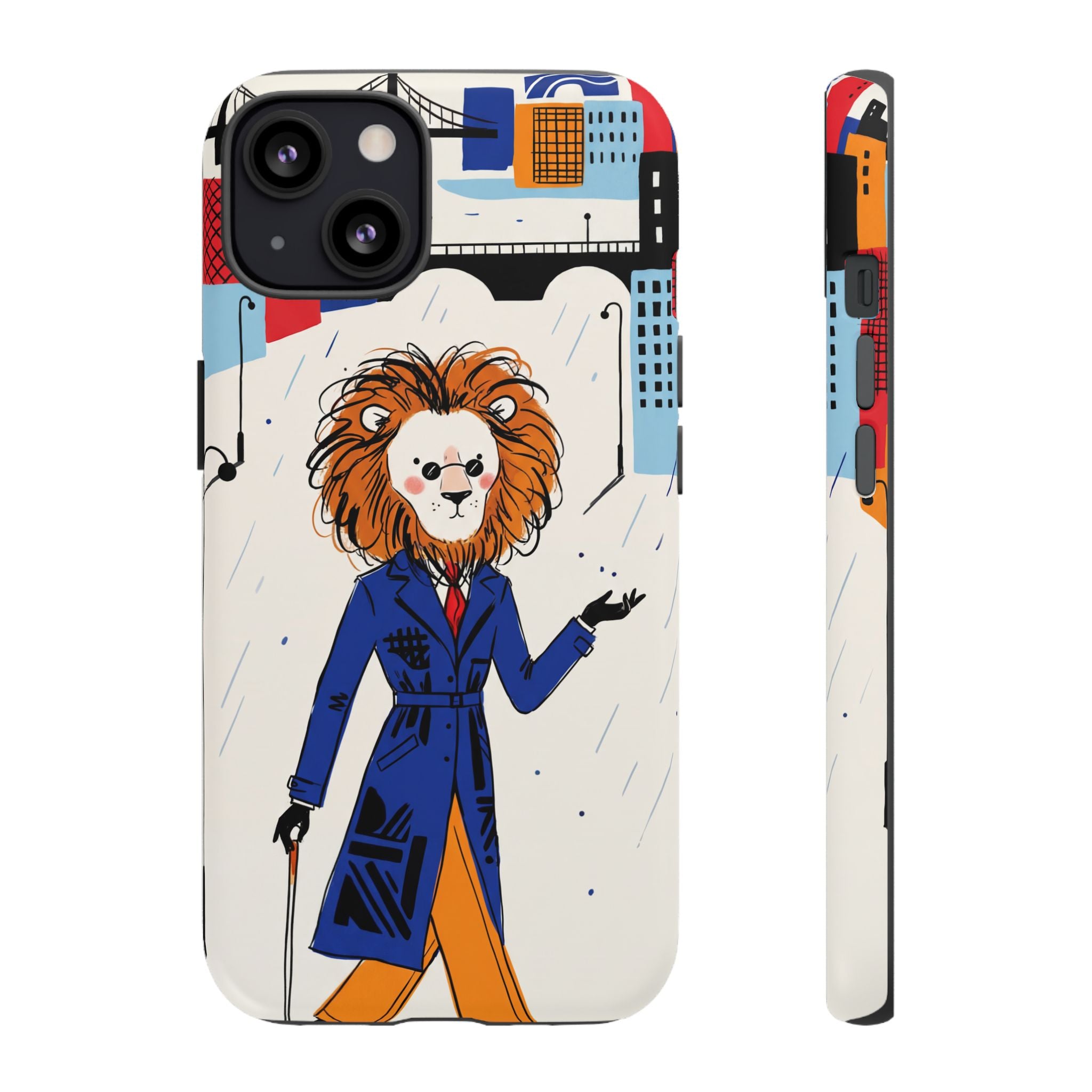 Lion Gentleman iPhone Case | Dapper Lion in City Rain