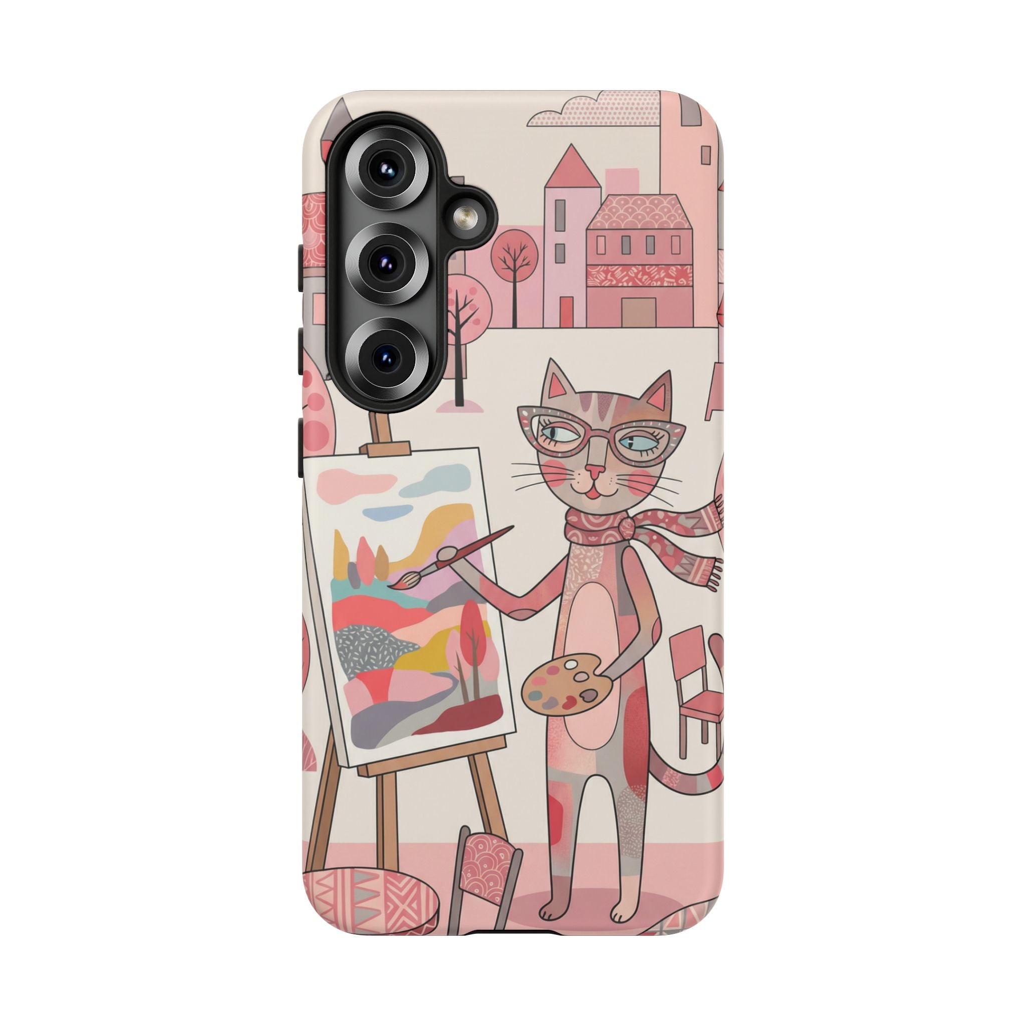 Artistic Cat Samsung Galaxy Phone Case | Painter Kitty Illustration Tough Case