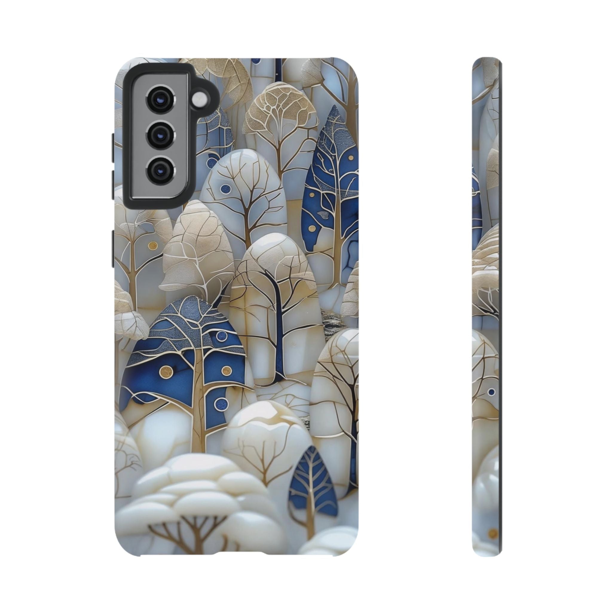Blue Gold Winter Forest Samsung Galaxy Case — Elegant Tree Pattern Tough Case
