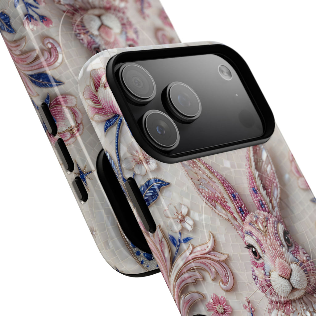 Custodia iPhone "Coniglio Lunare Floreale" Resistente MagSafe | Cover Protettiva Coniglio Boho Rosa
