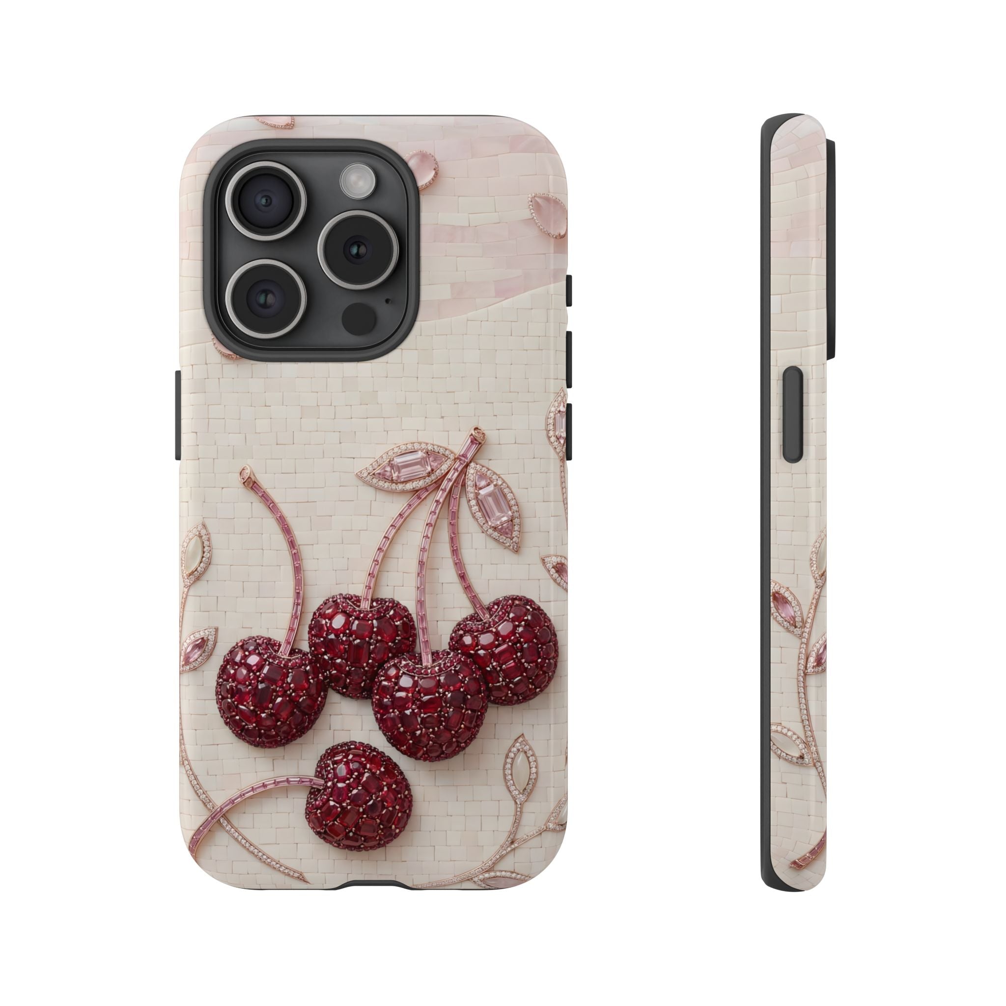 Cherry Embroidery iPhone Case | Glitter Red Cherries Pattern