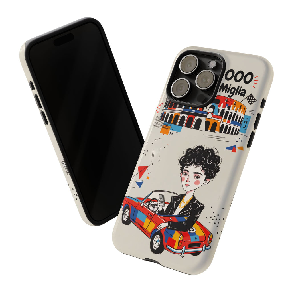 Retro Mille Miglia Car Illustration with Driver iPhone Case