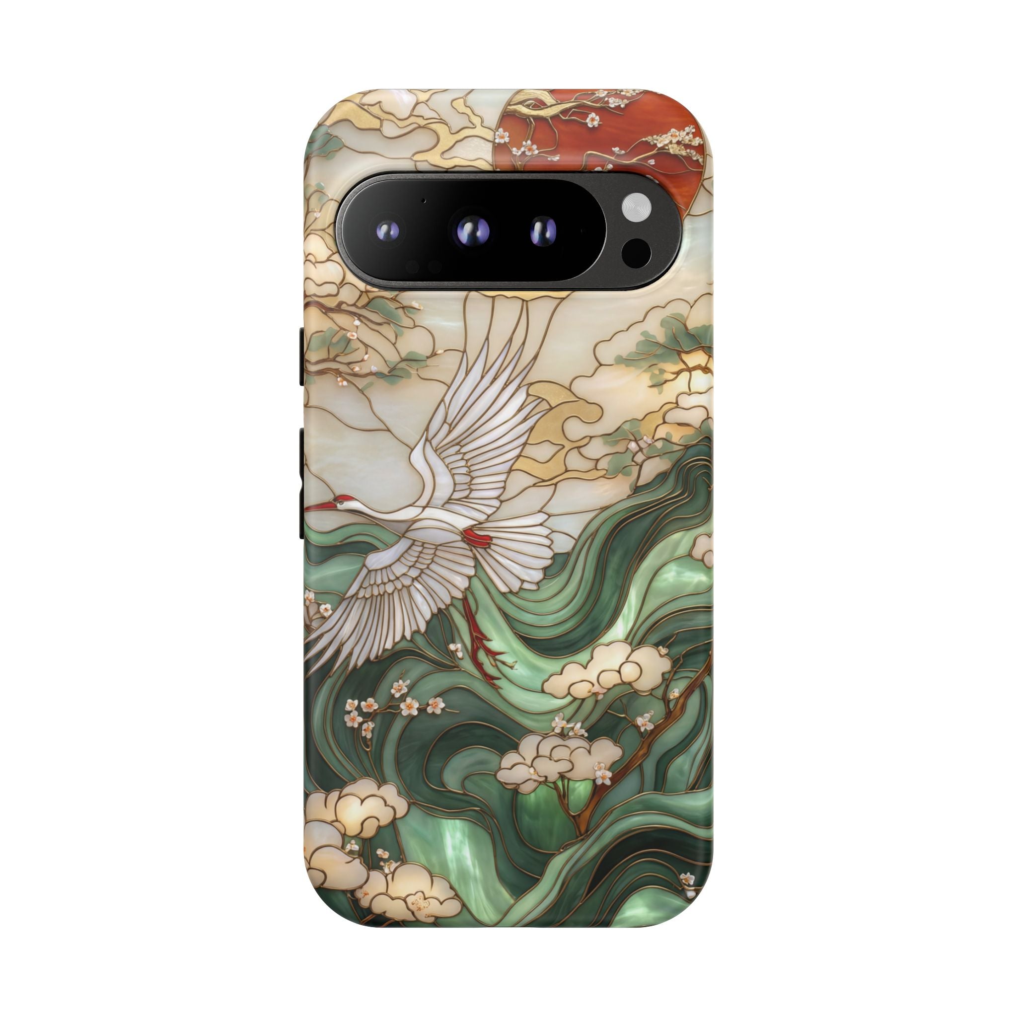 Cranes & Waves Protective Google Pixel Case | Japanese-Inspired Art Phone Cover