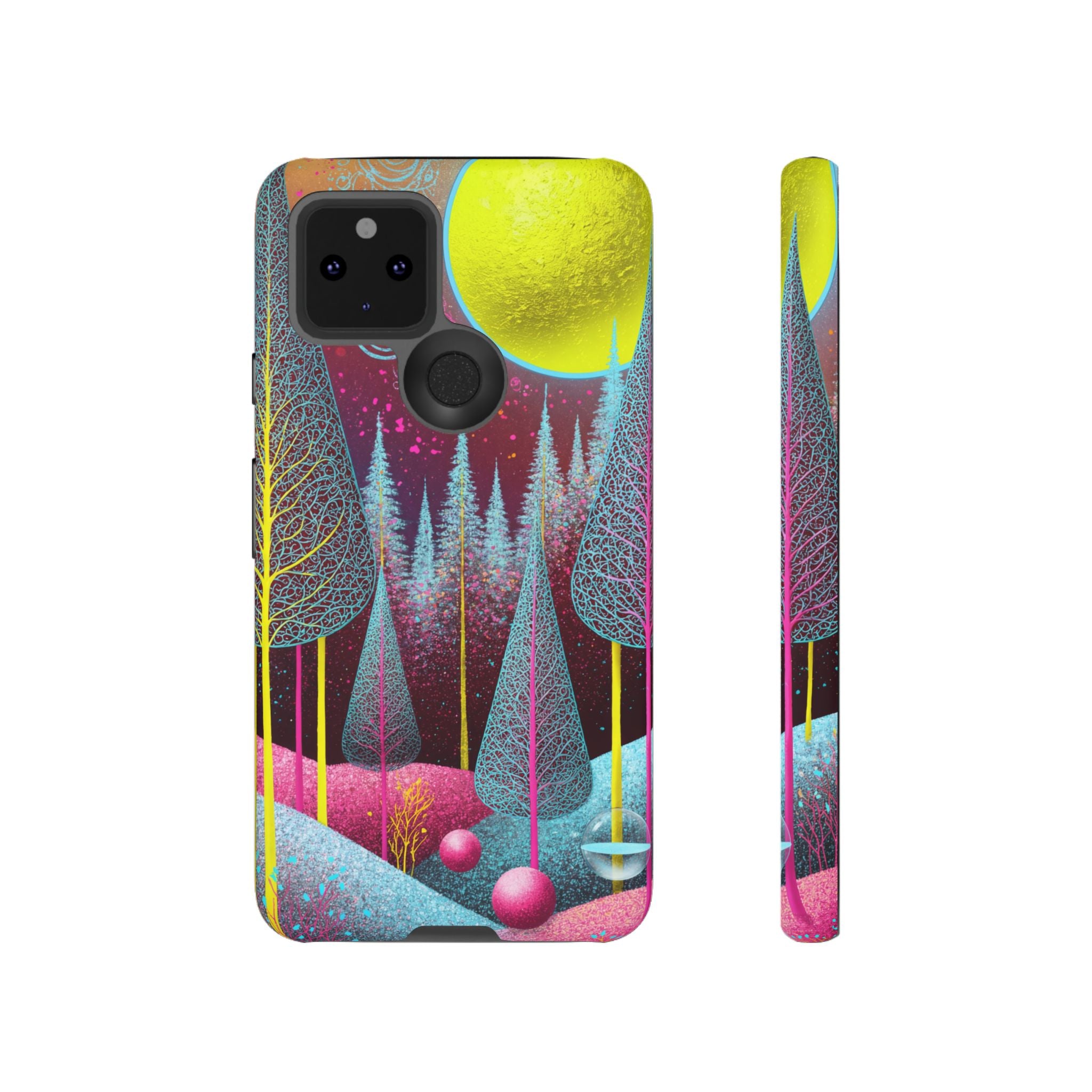 Colorful Surreal Forest Google Pixel Case | Neon Moon, Trees & Abstract Landscape