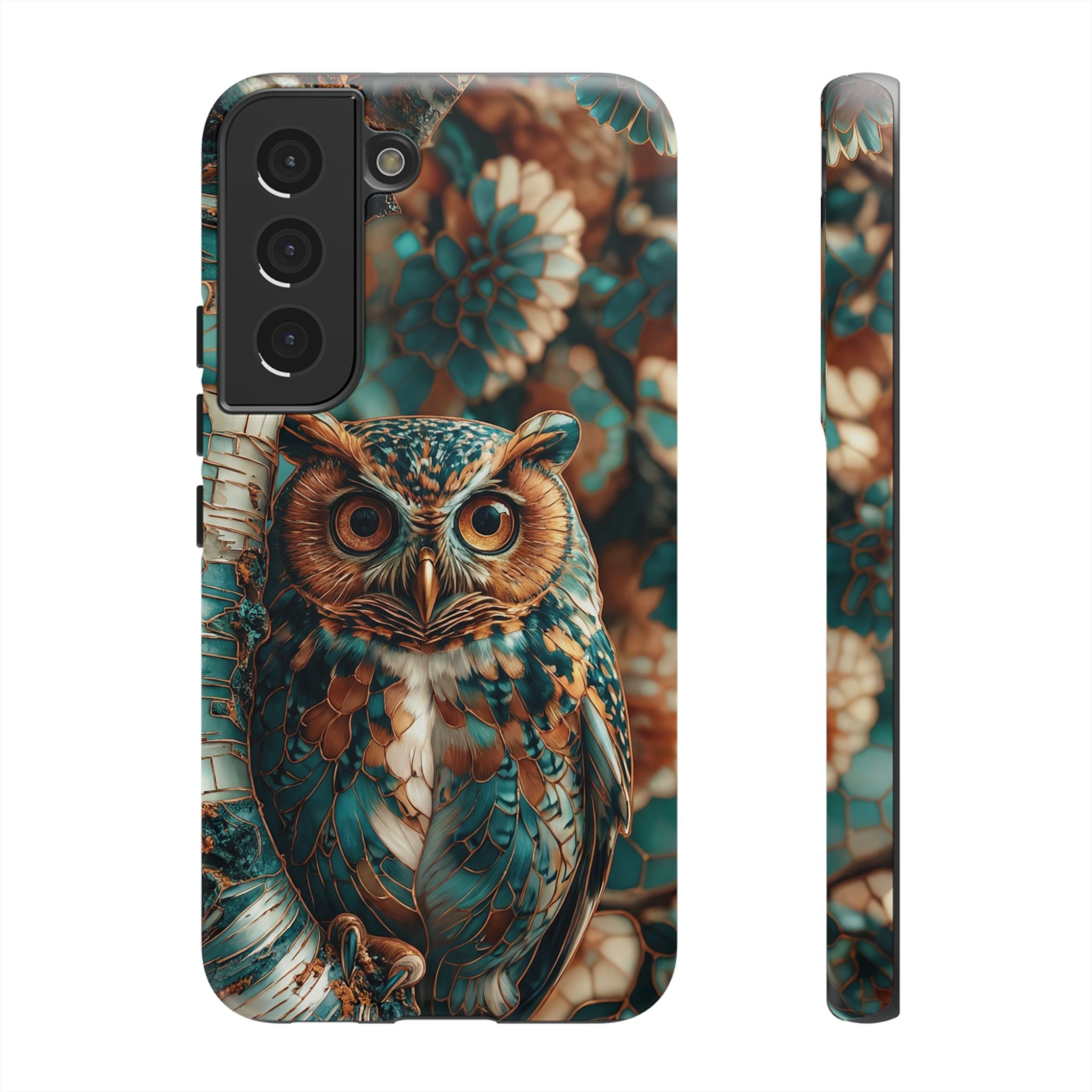 Owl Forest Tough Samsung Galaxy Case | Teal & Brown Rustic Wildlife Protective Cover