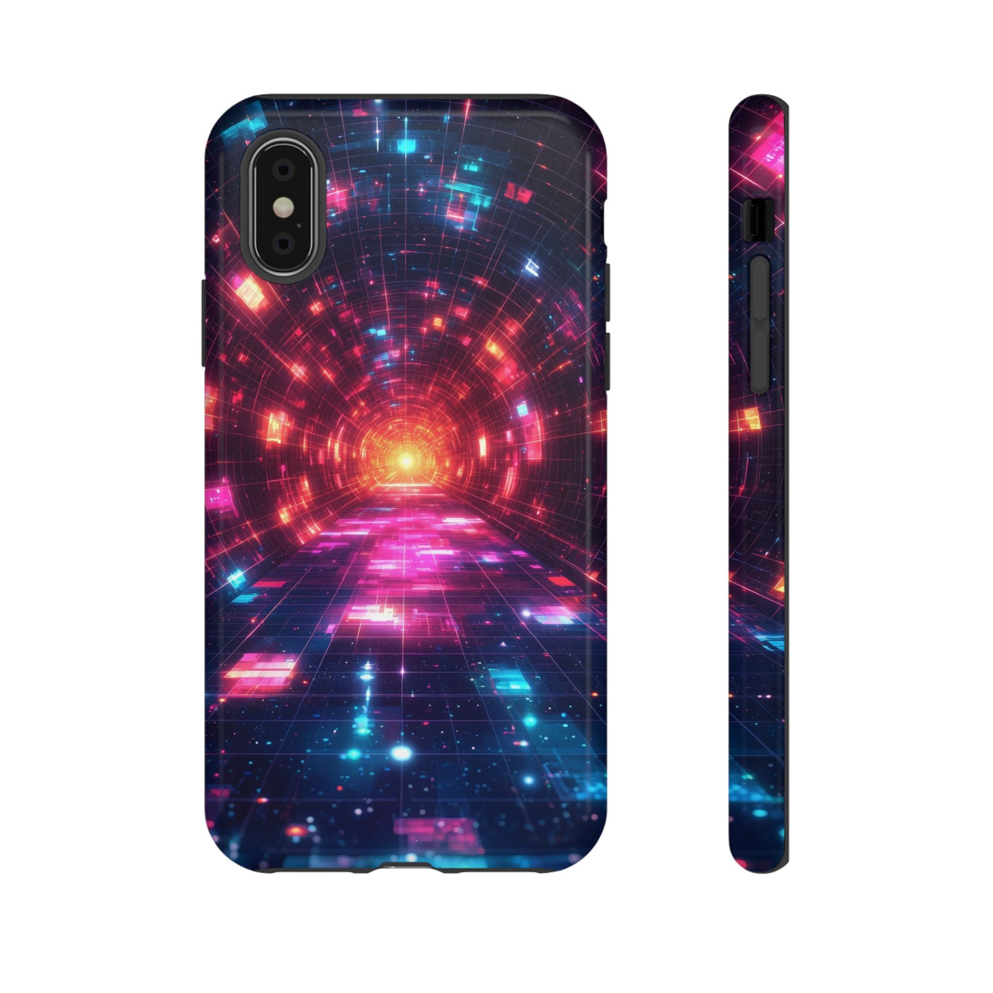 Neon Tunnel Tough iPhone Case — Retro Futuristic Galaxy Design