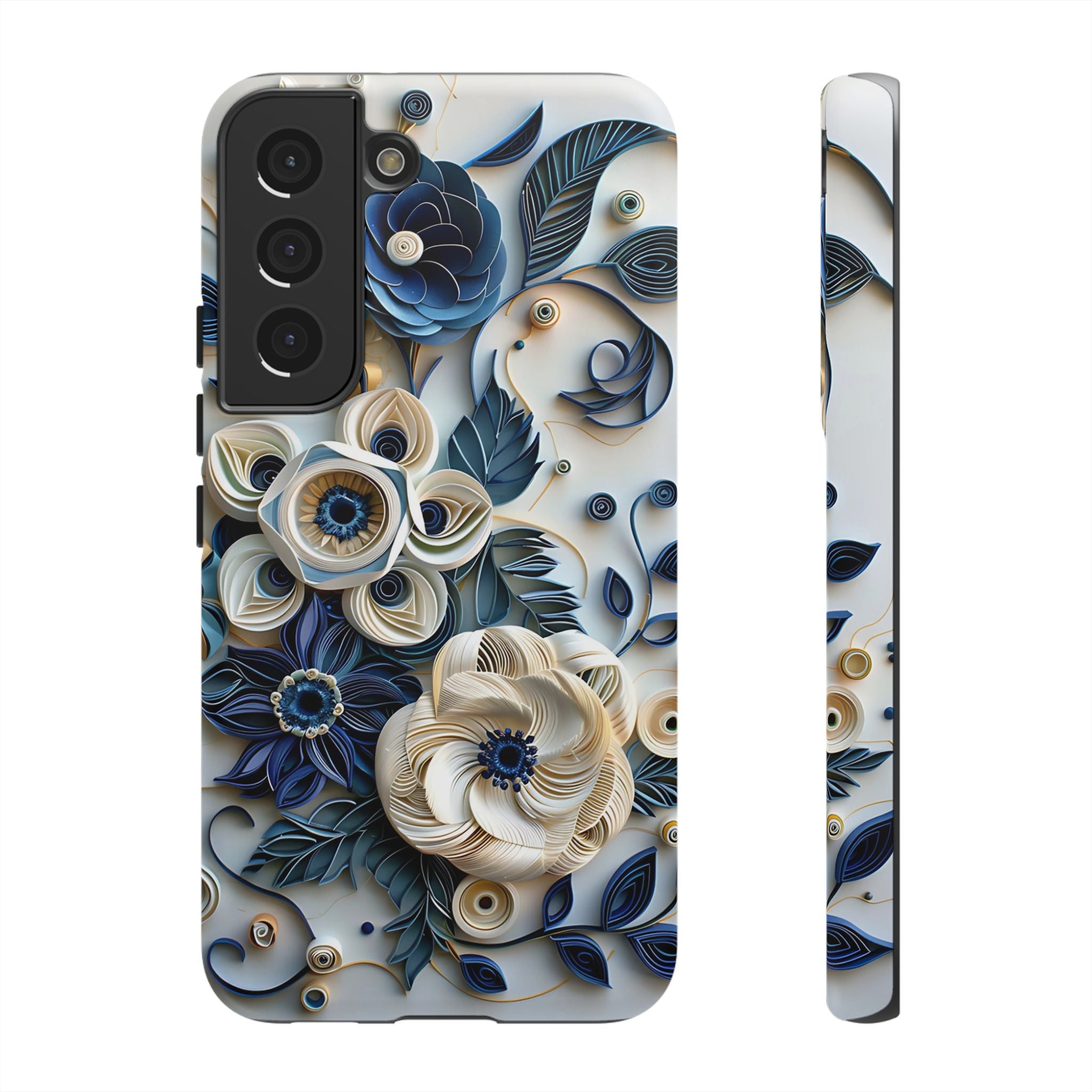 Floral Quilled Art Samsung Galaxy Case — Blue & Cream Decorative Protection