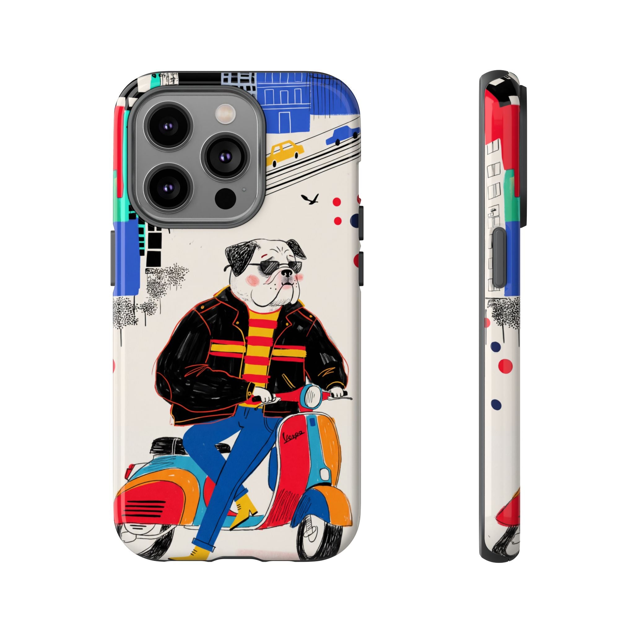 Bulldog Vespa iPhone Case | Retro Scooter Dog Protective Cover